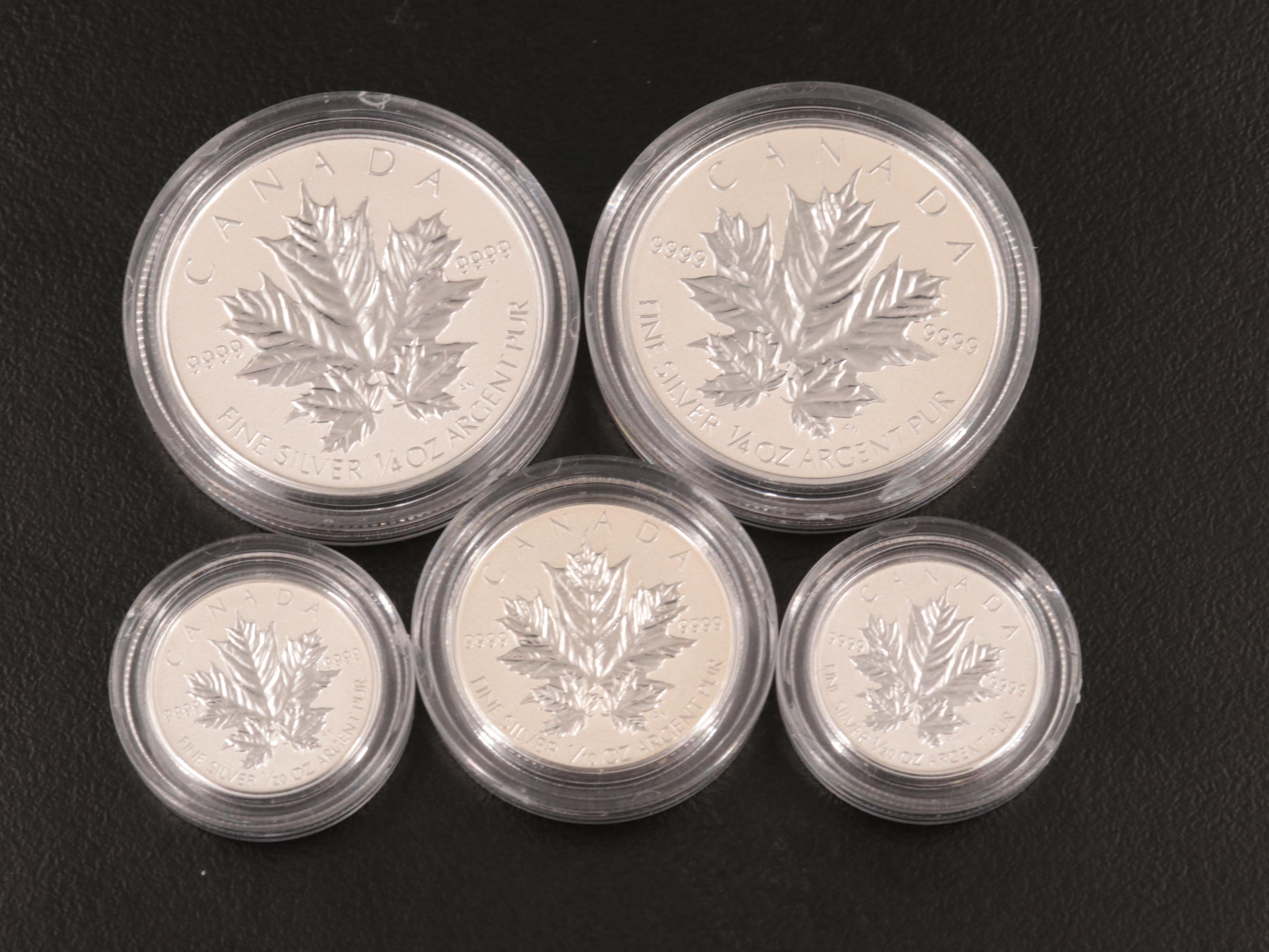 Six Canadian .9999 Fine Silver Maple Leaf Coins