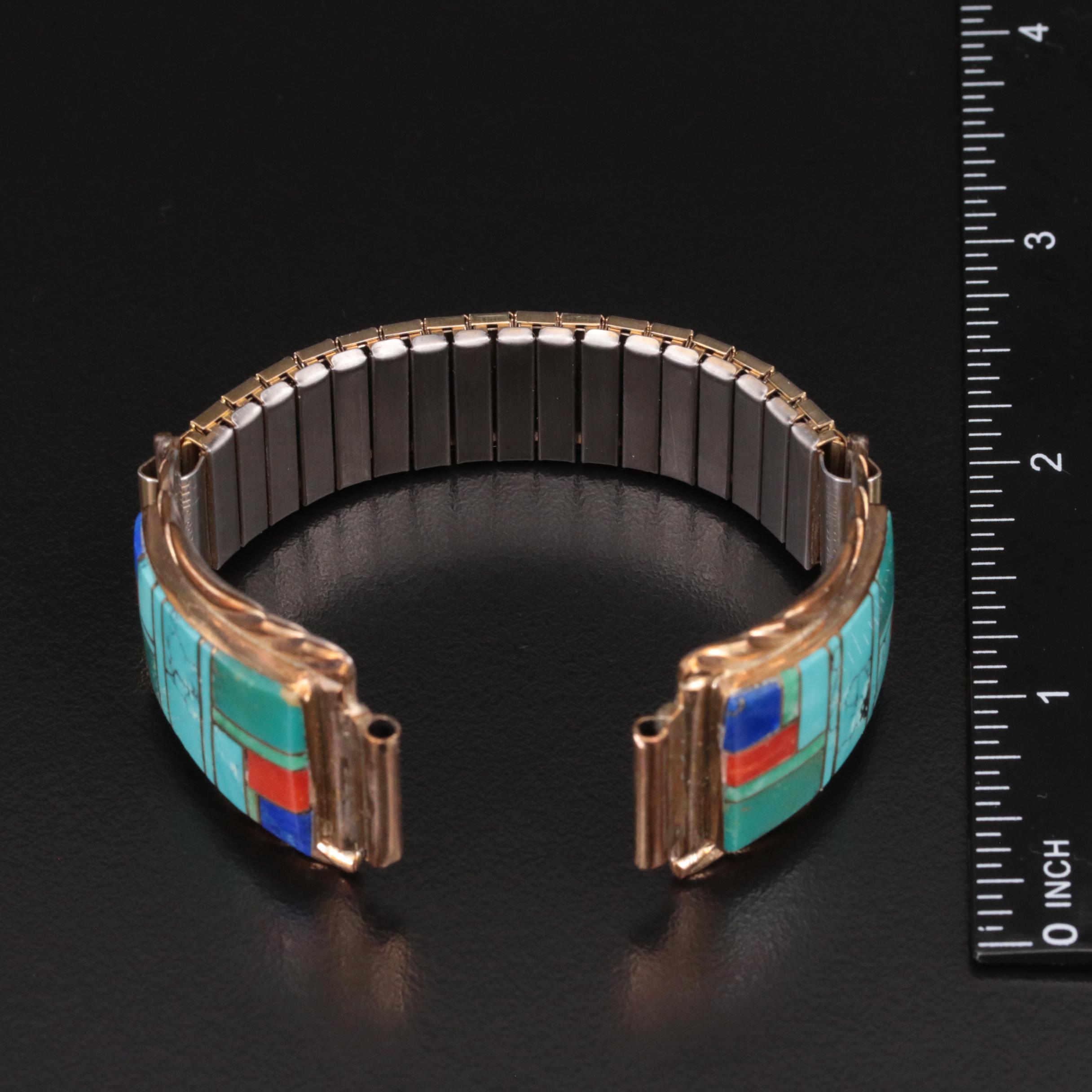 Albert Yazzie Navajo Diné Turquoise, Coral and Lapis Lazuli Watch Band