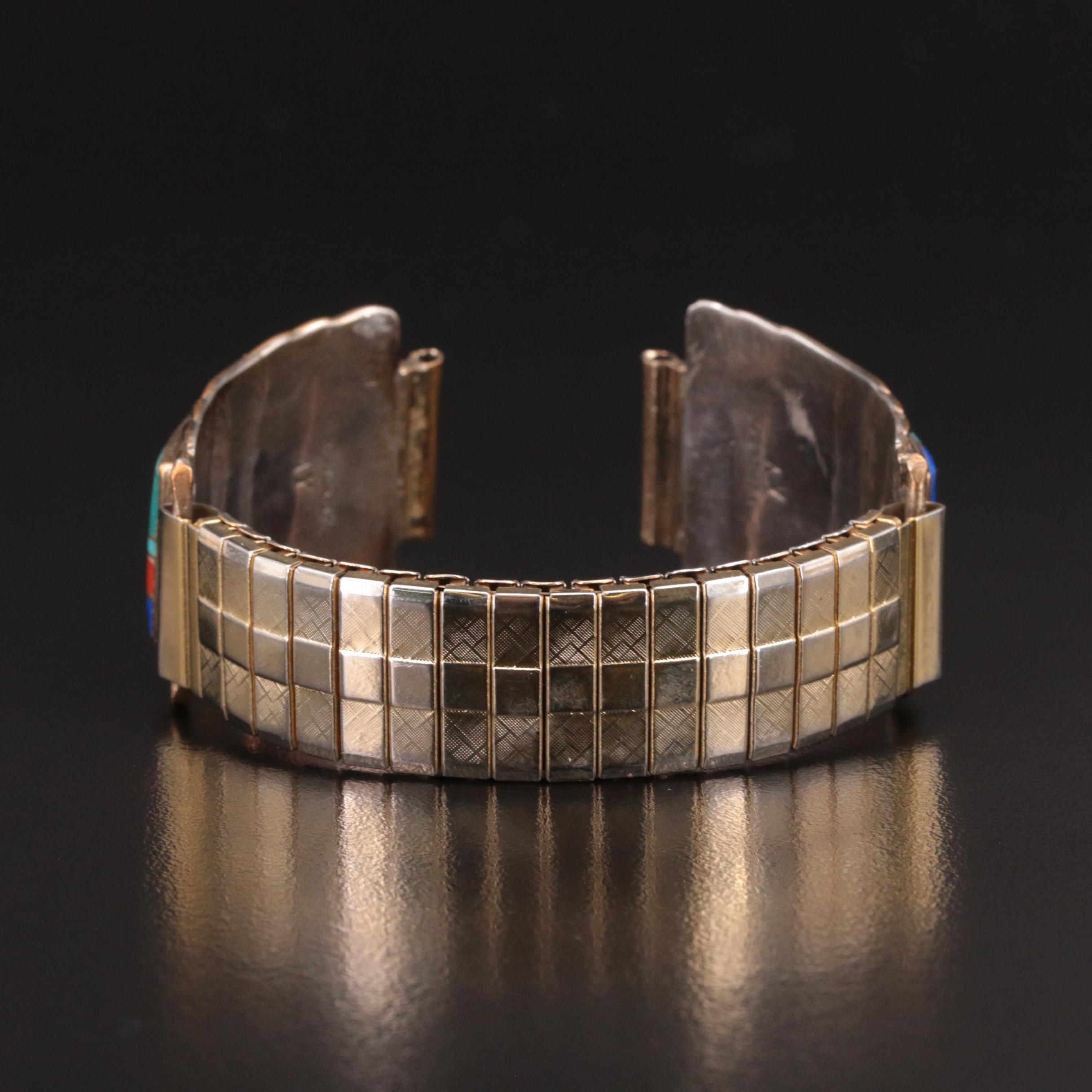 Albert Yazzie Navajo Diné Turquoise, Coral and Lapis Lazuli Watch Band