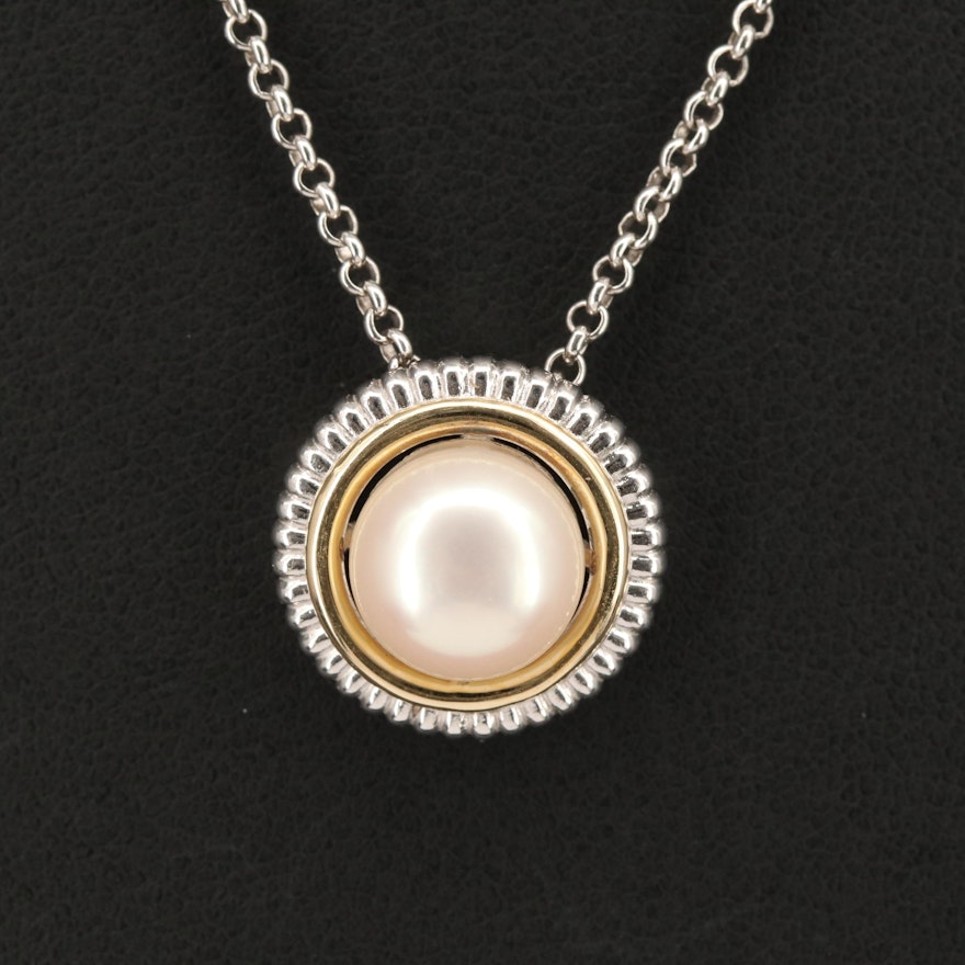 Sterling Pearl Pendant Necklace with 14K Accent