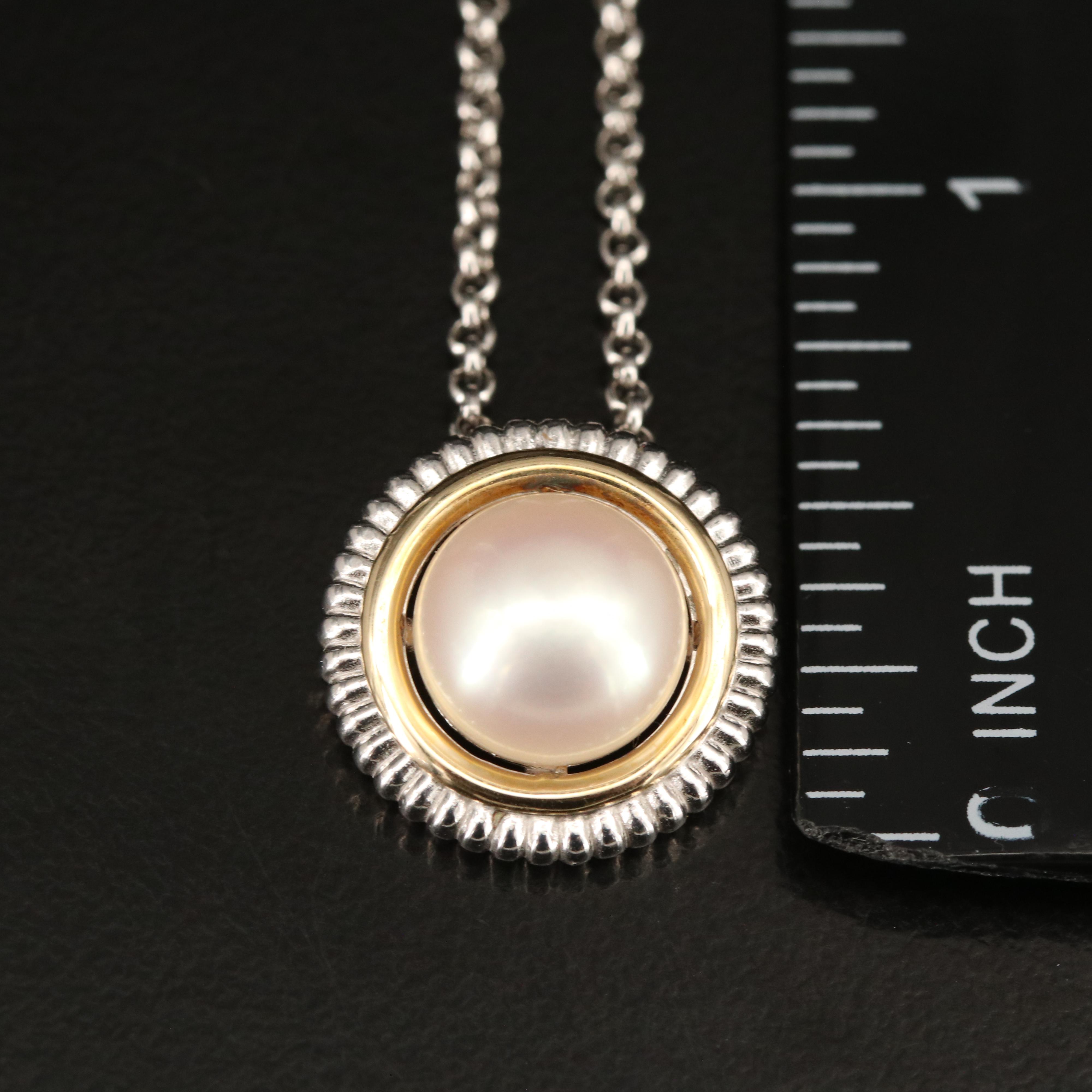 Sterling Pearl Pendant Necklace with 14K Accent
