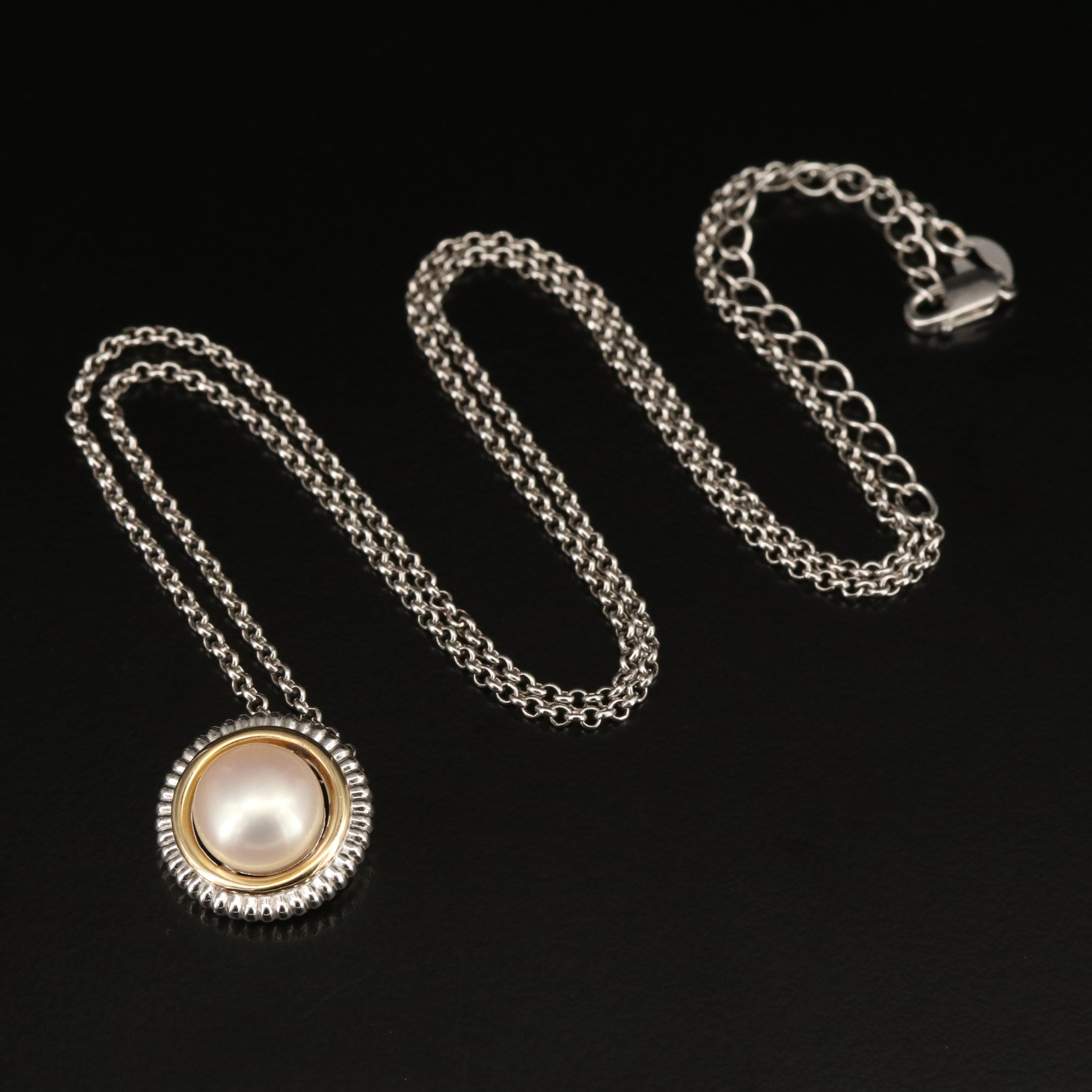 Sterling Pearl Pendant Necklace with 14K Accent