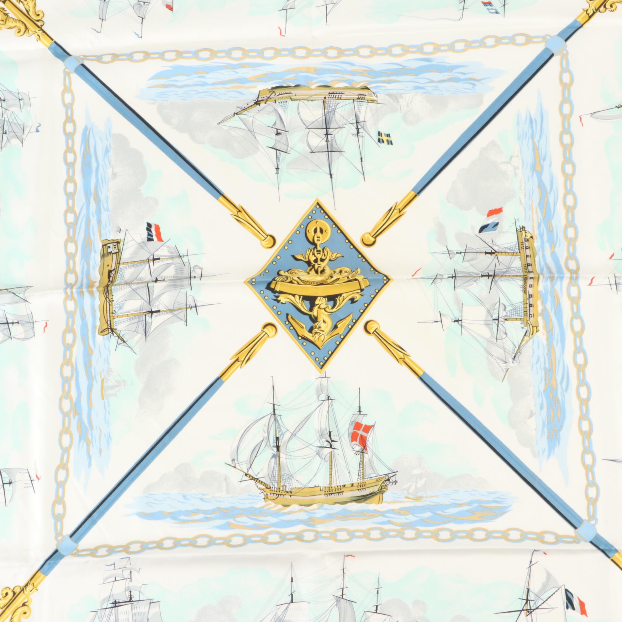 Hermès "La Marine en Bois" Silk Twill Scarf