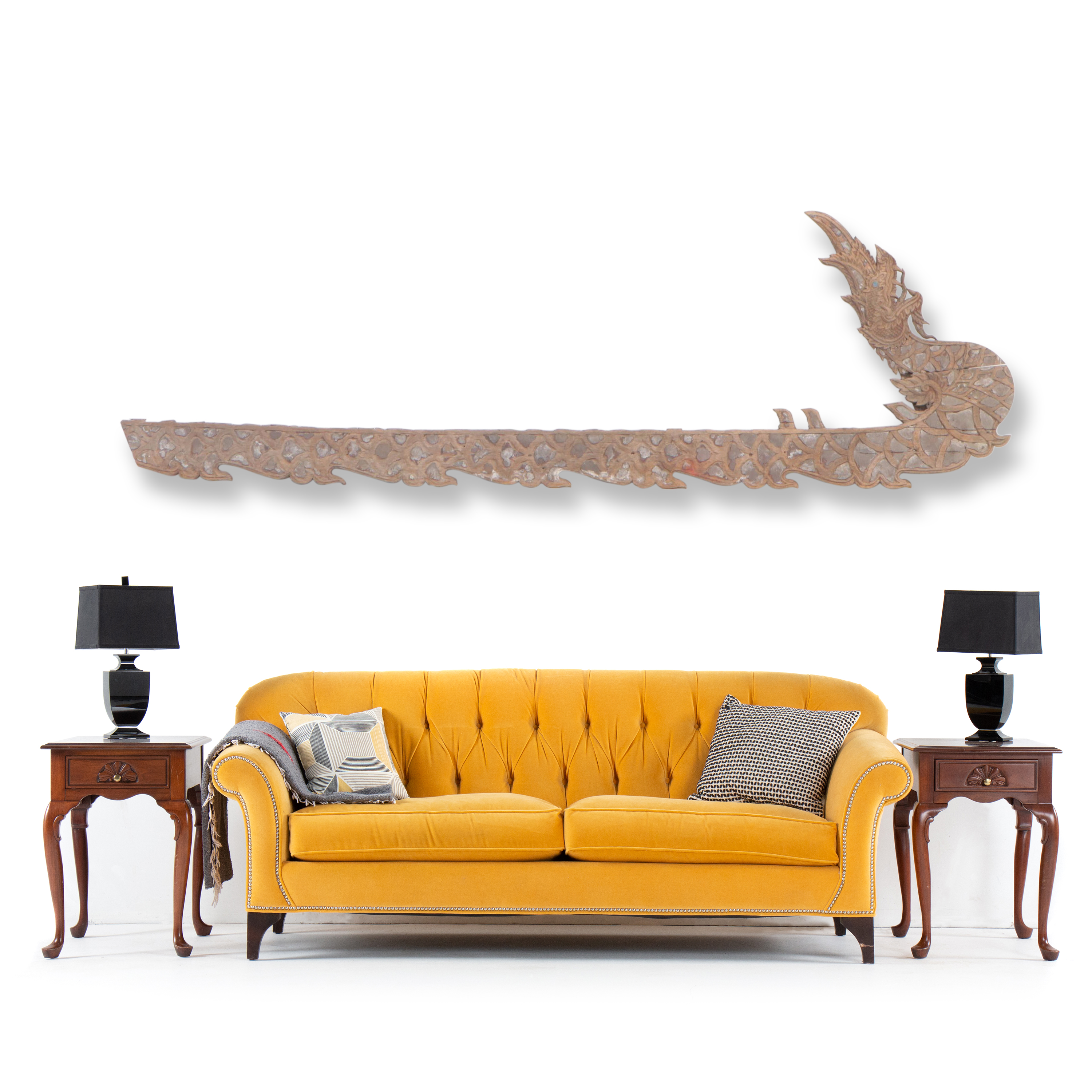 Chinese Large-Scale Wooden Dragon Temple Railing