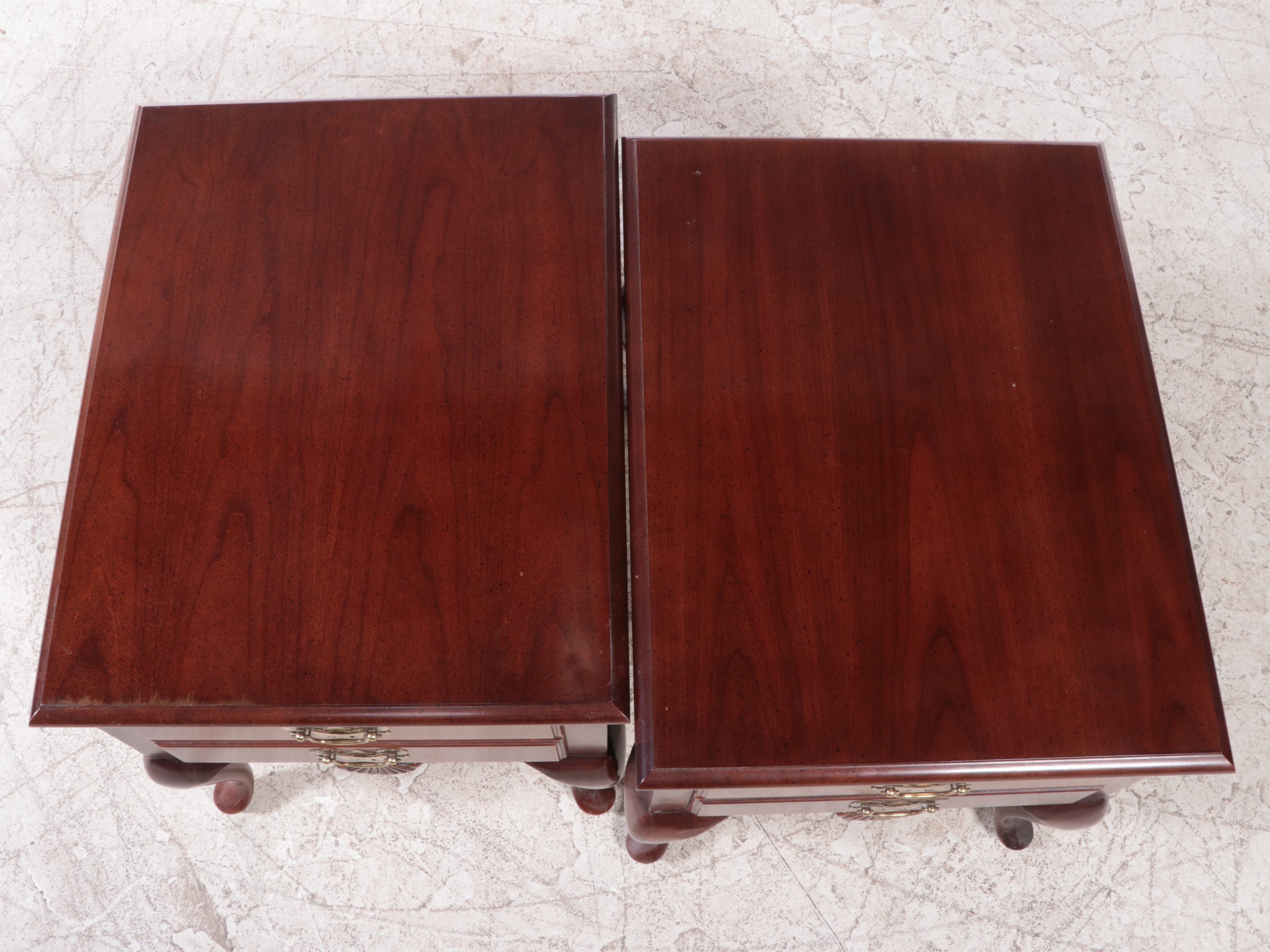 Pair of American Drew "Cherry Grove" Queen Anne Style Cherrywood Side Tables