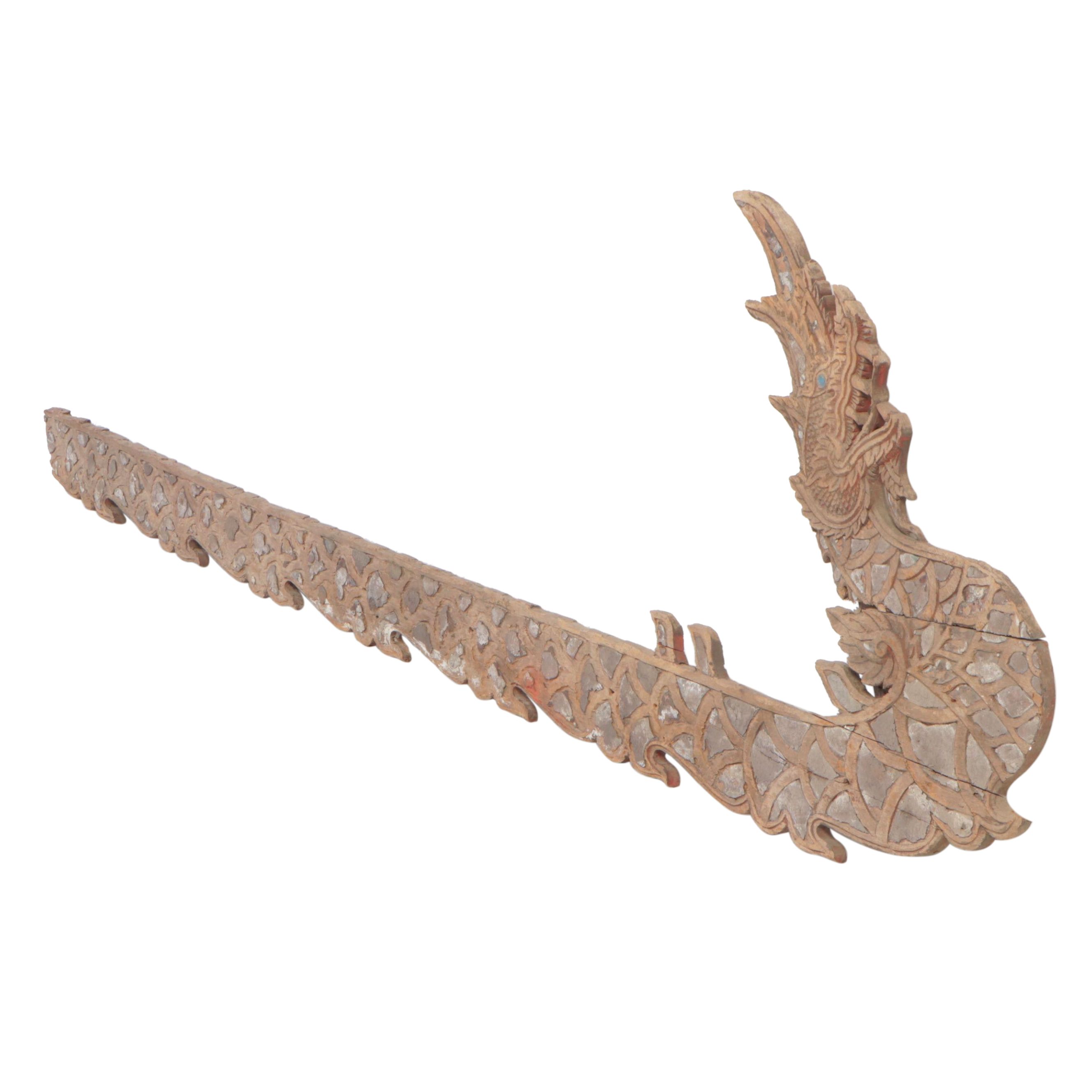 Chinese Large-Scale Wooden Dragon Temple Railing