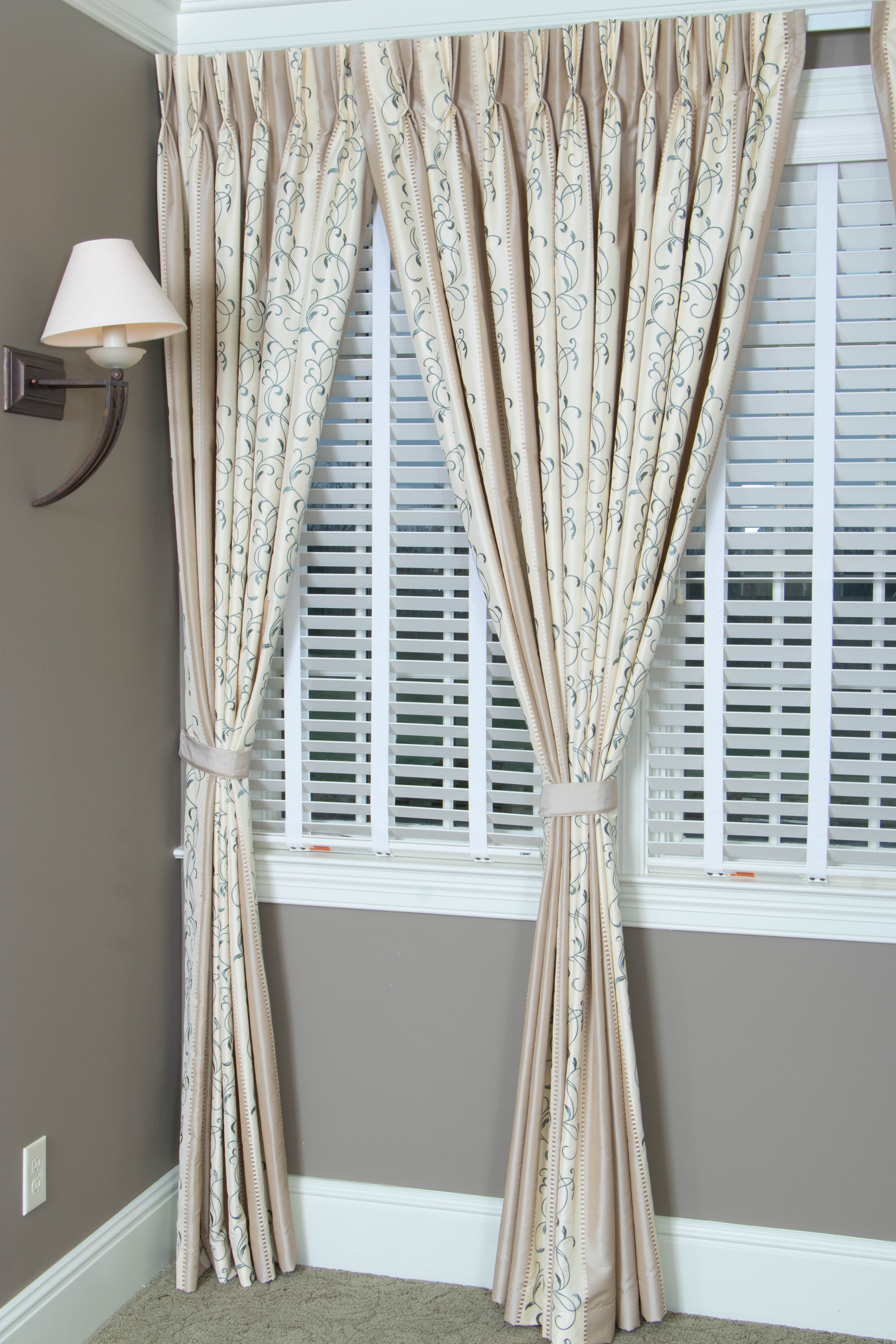 Custom Made Pinch Pleat Drapes with Tie Backs