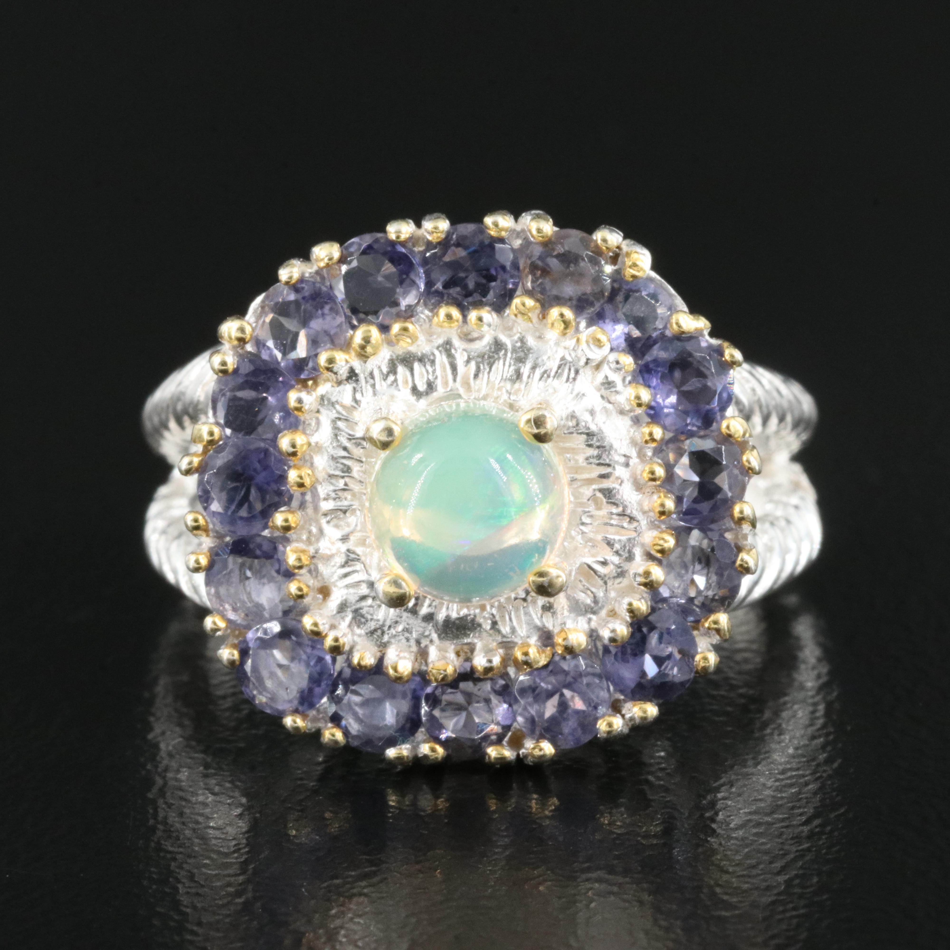 Sterling Opal and Tanzanite Ring