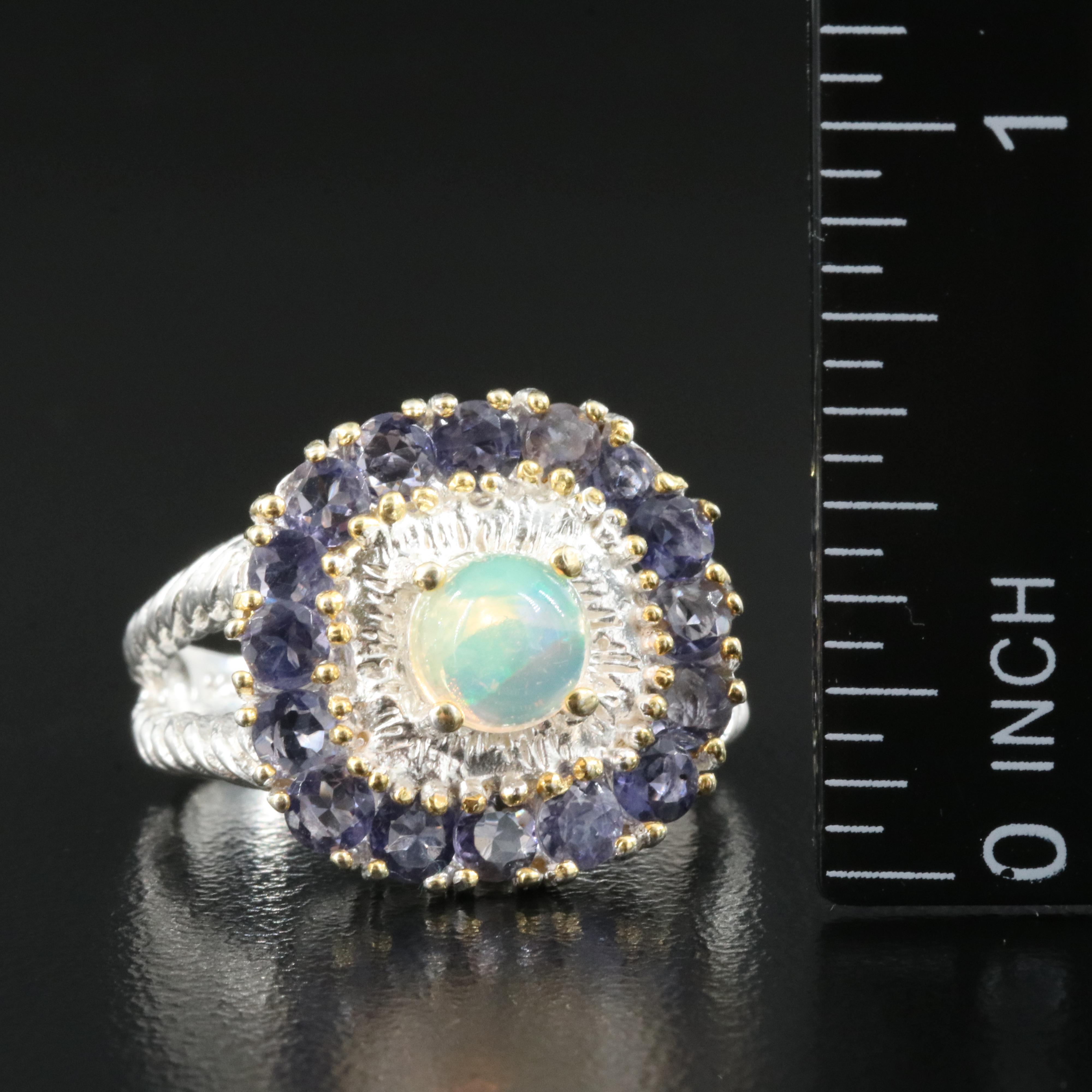 Sterling Opal and Tanzanite Ring