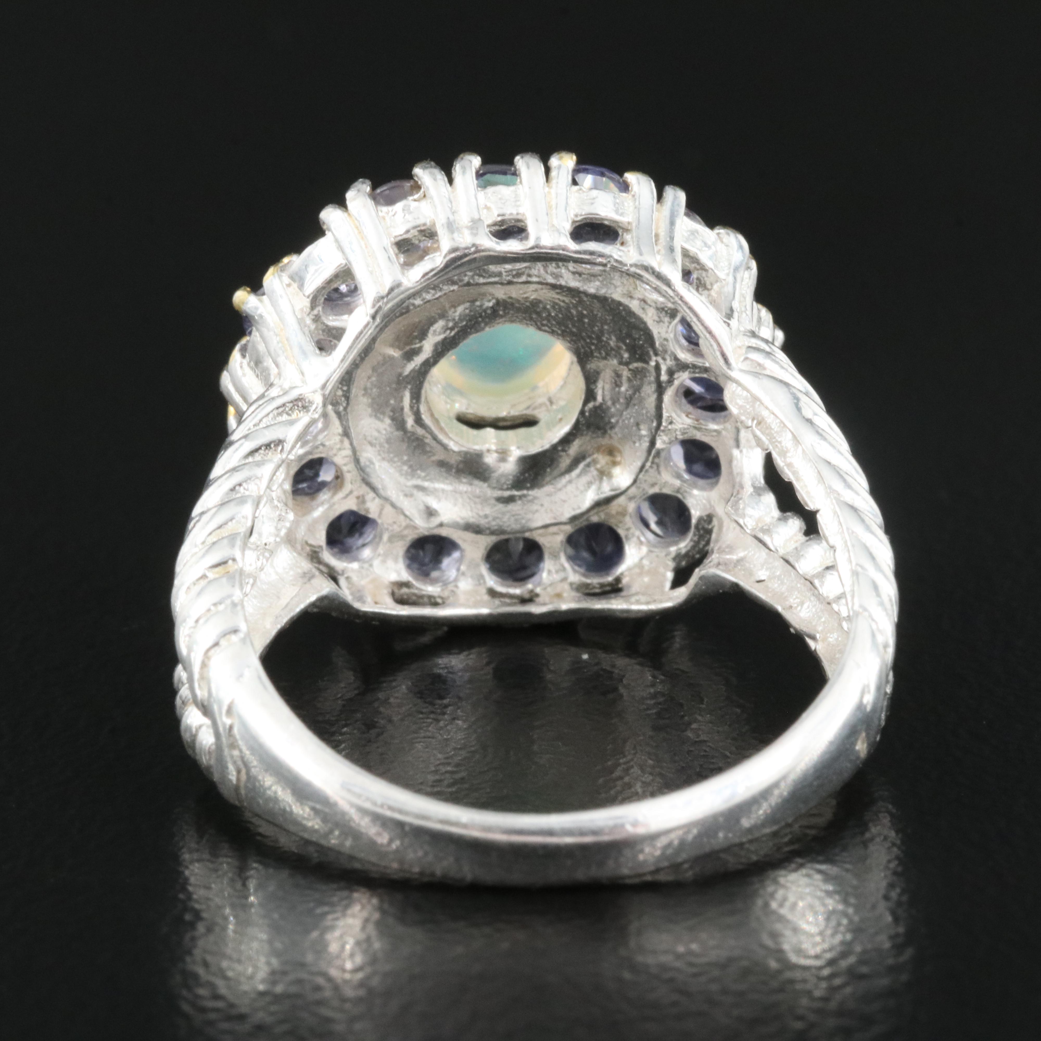 Sterling Opal and Tanzanite Ring