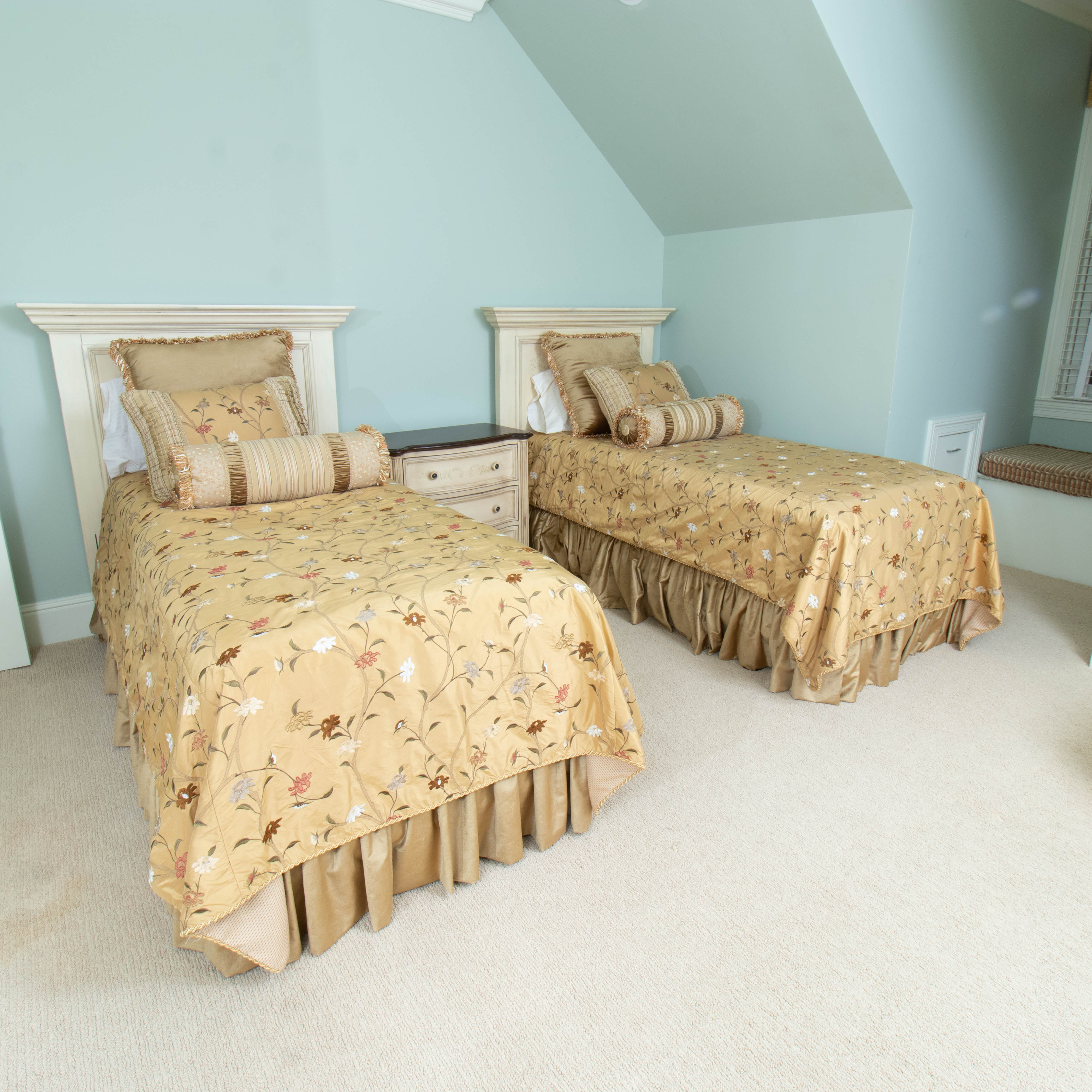 Pair of Cream-Painted Twin Headboards