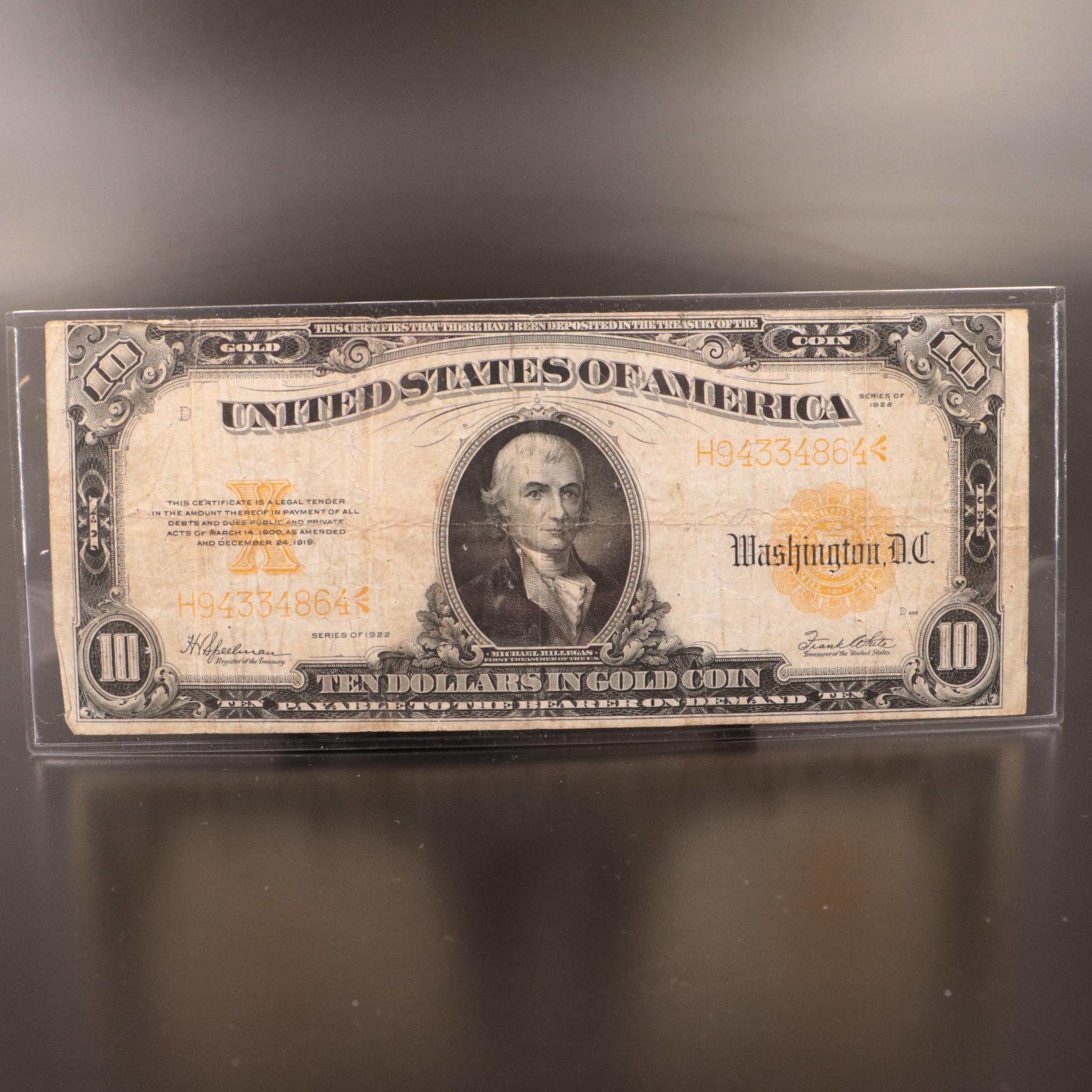 Series of 1922 $10 Gold Certificate