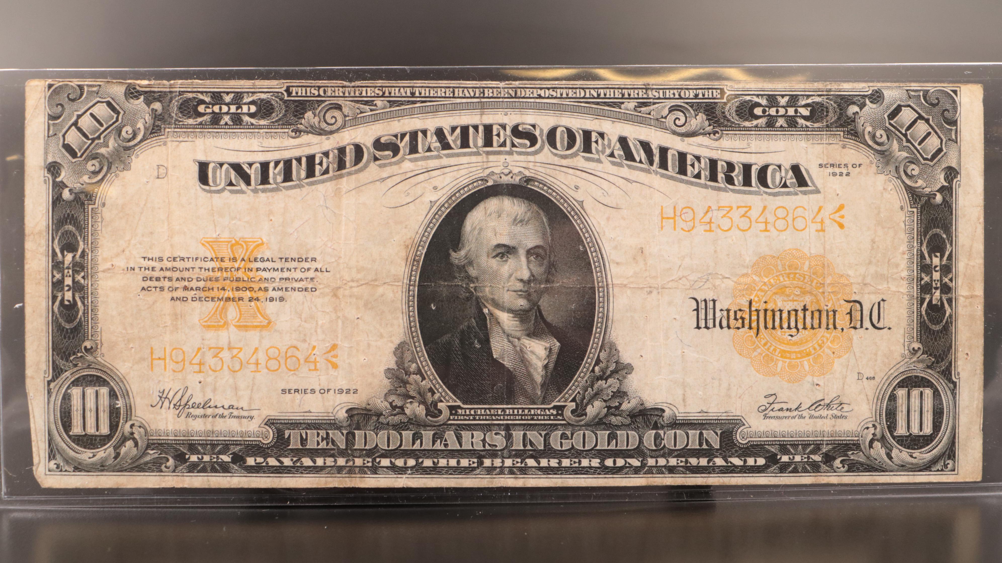 Series of 1922 $10 Gold Certificate