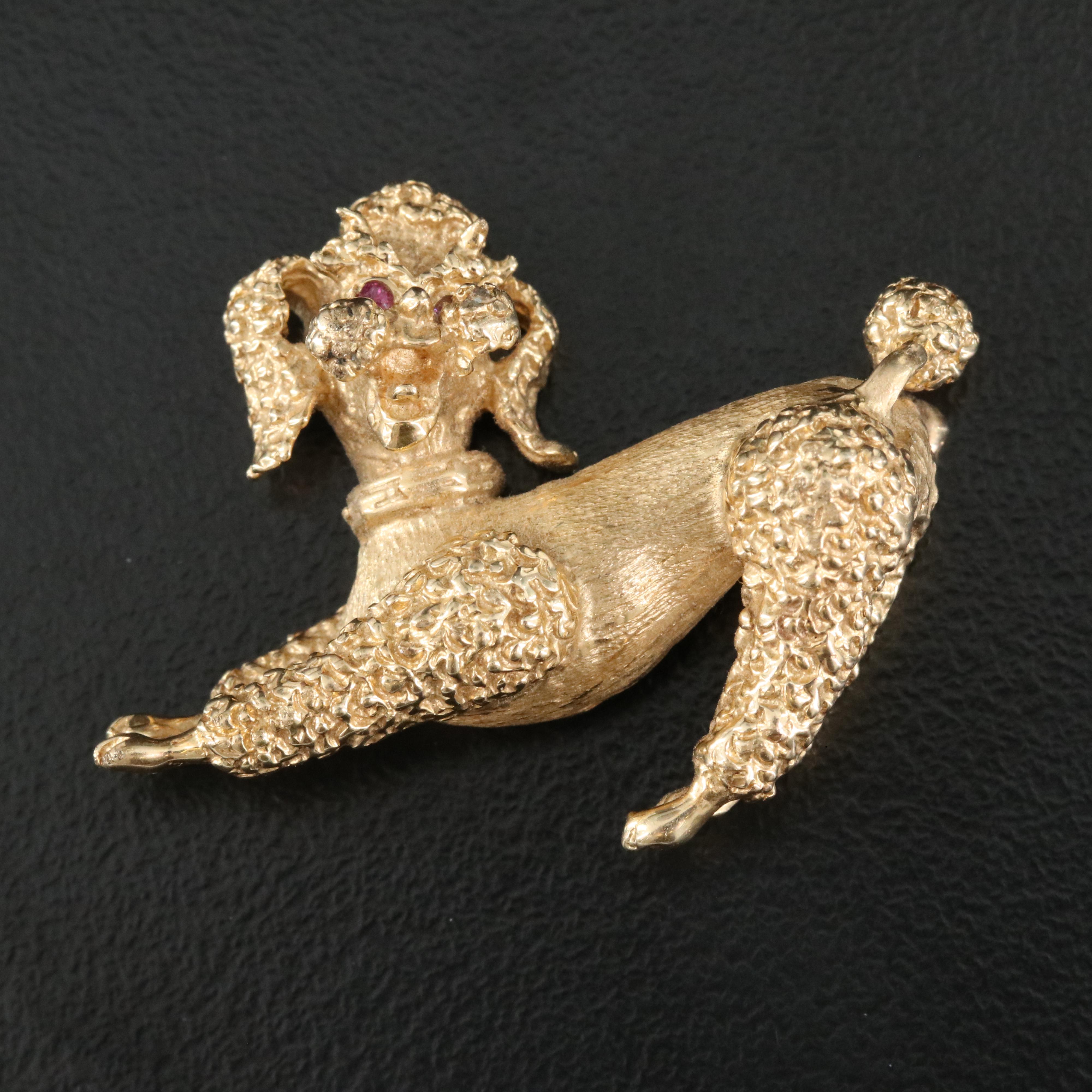 Vintage 14K Ruby Poodle Brooch
