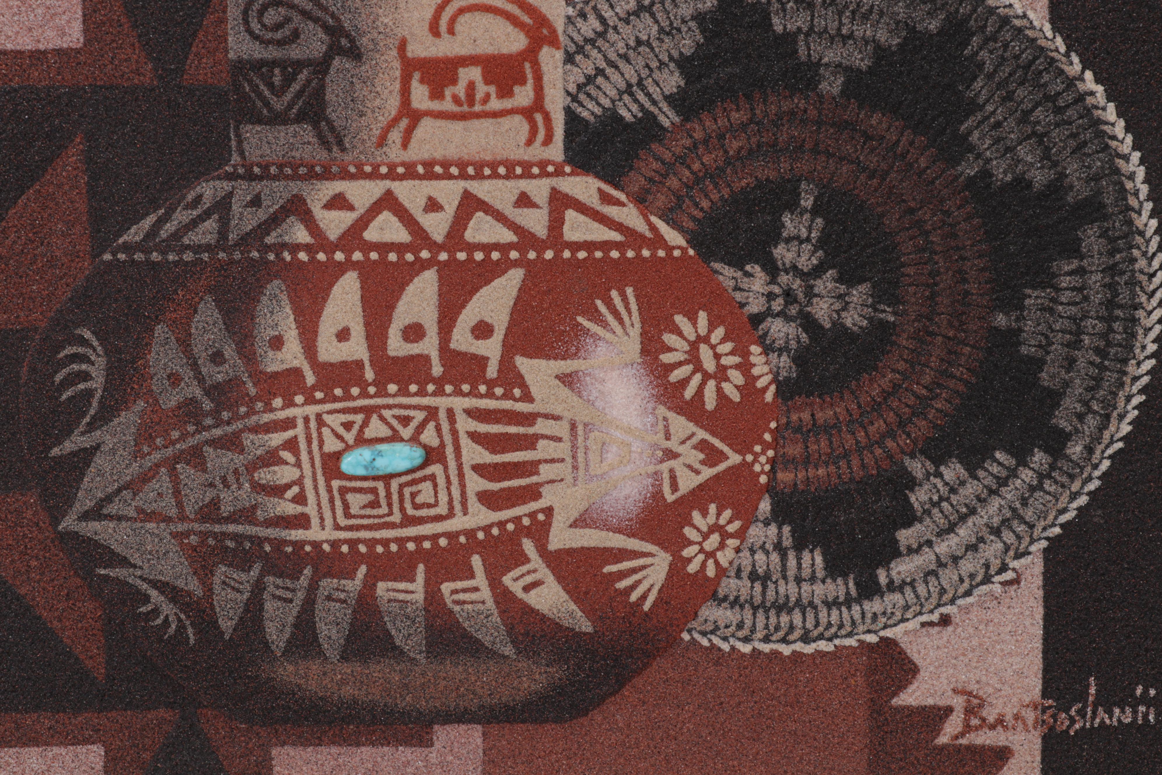 Baatsoslani Navajo Sand Painting of Still Life, Circa 1990