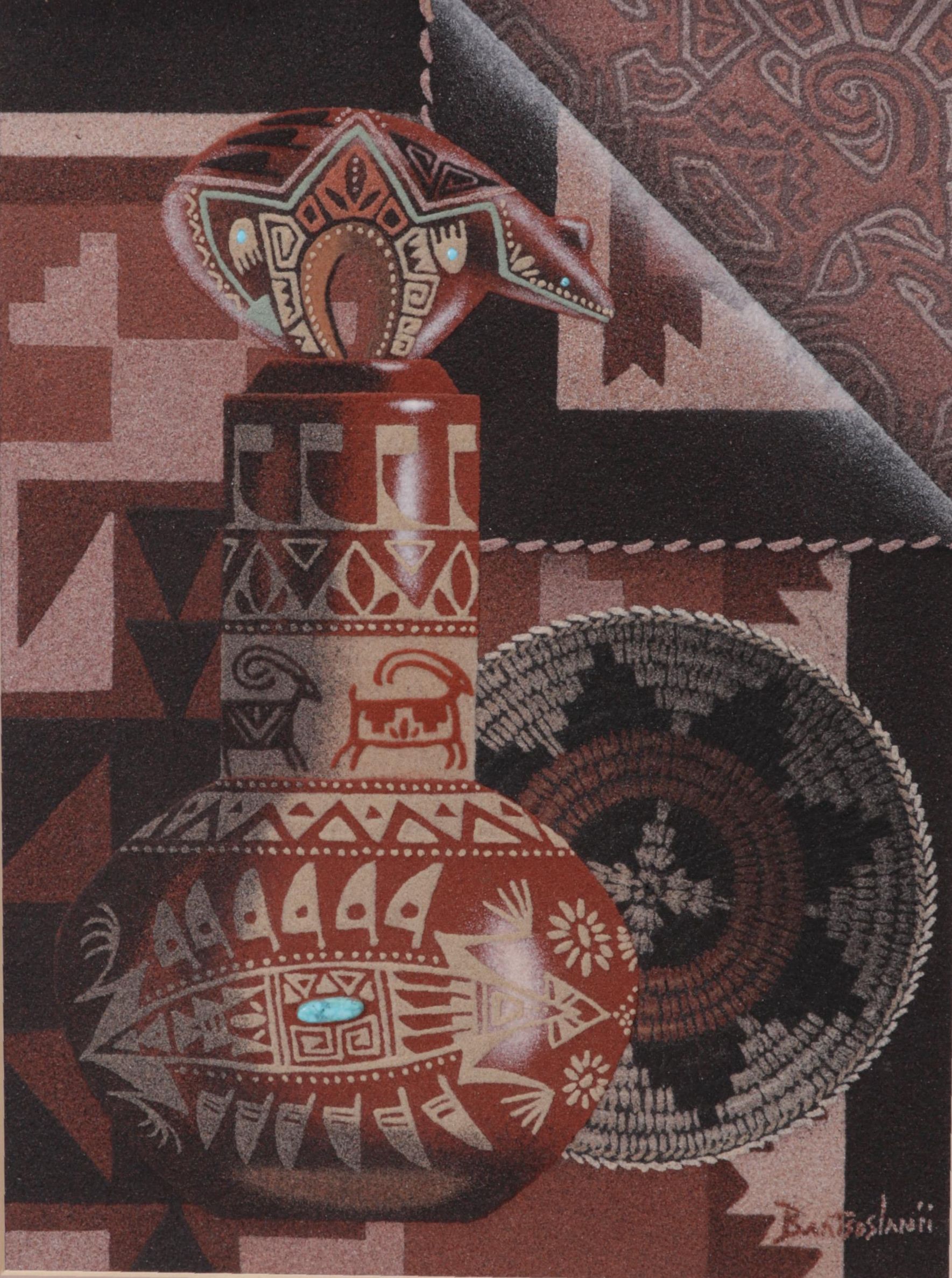 Baatsoslani Navajo Sand Painting of Still Life, Circa 1990