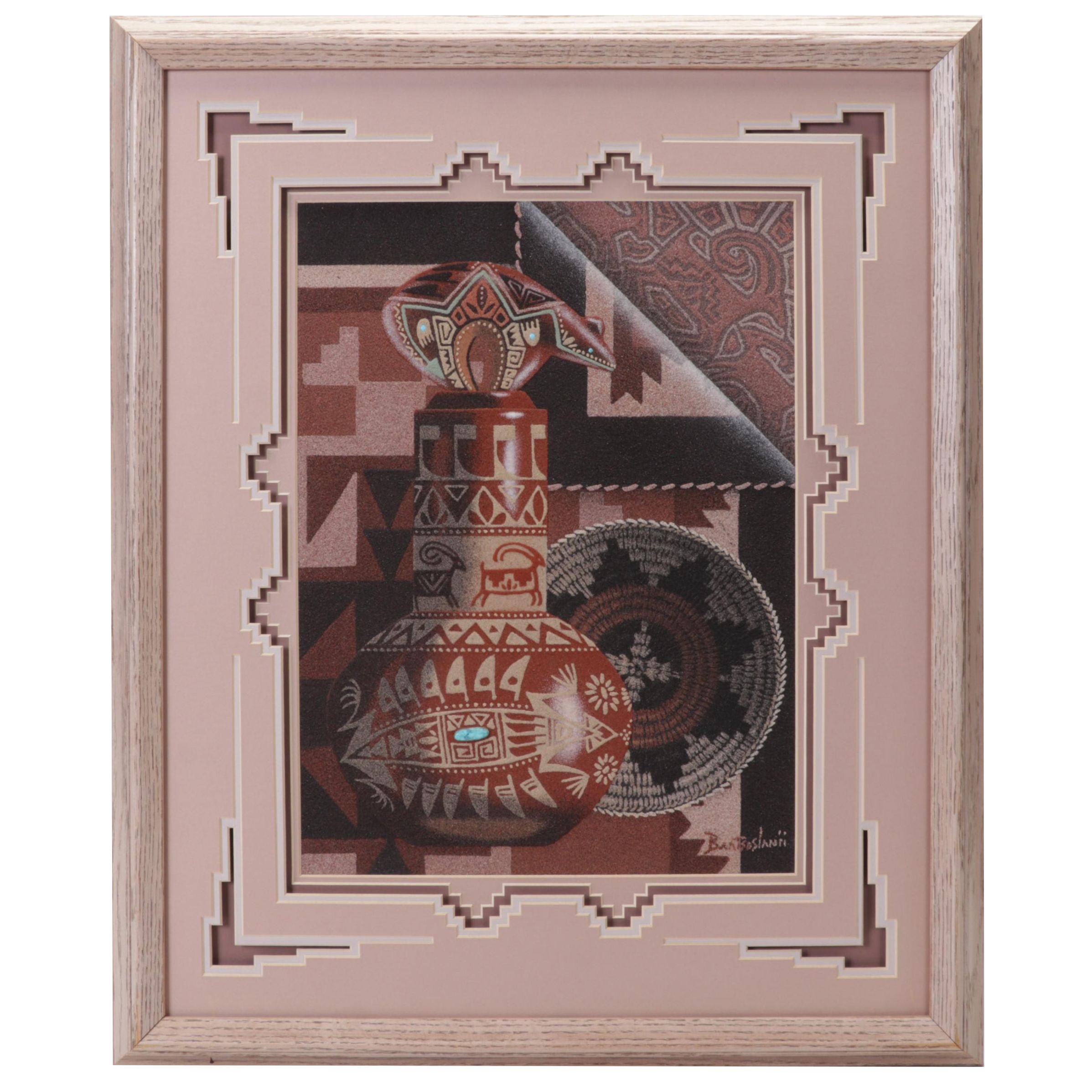 Baatsoslani Navajo Sand Painting of Still Life, Circa 1990