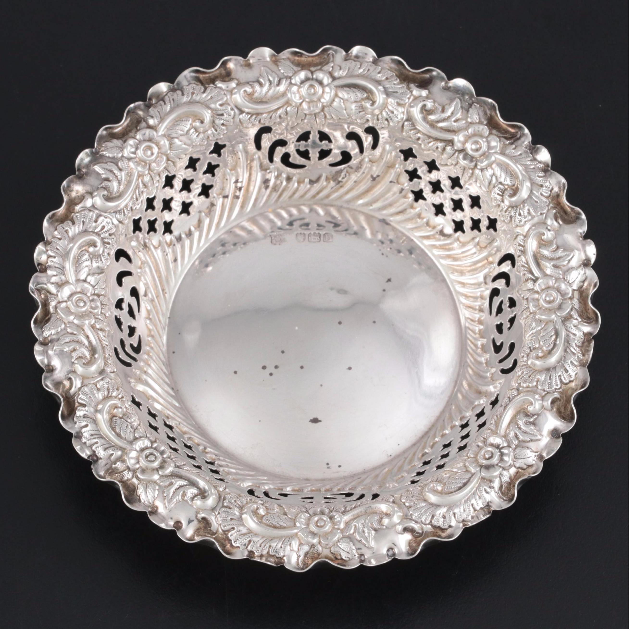Fenton Brothers Ltd. of London Pierced Sterling Silver Nut Dish, 1897