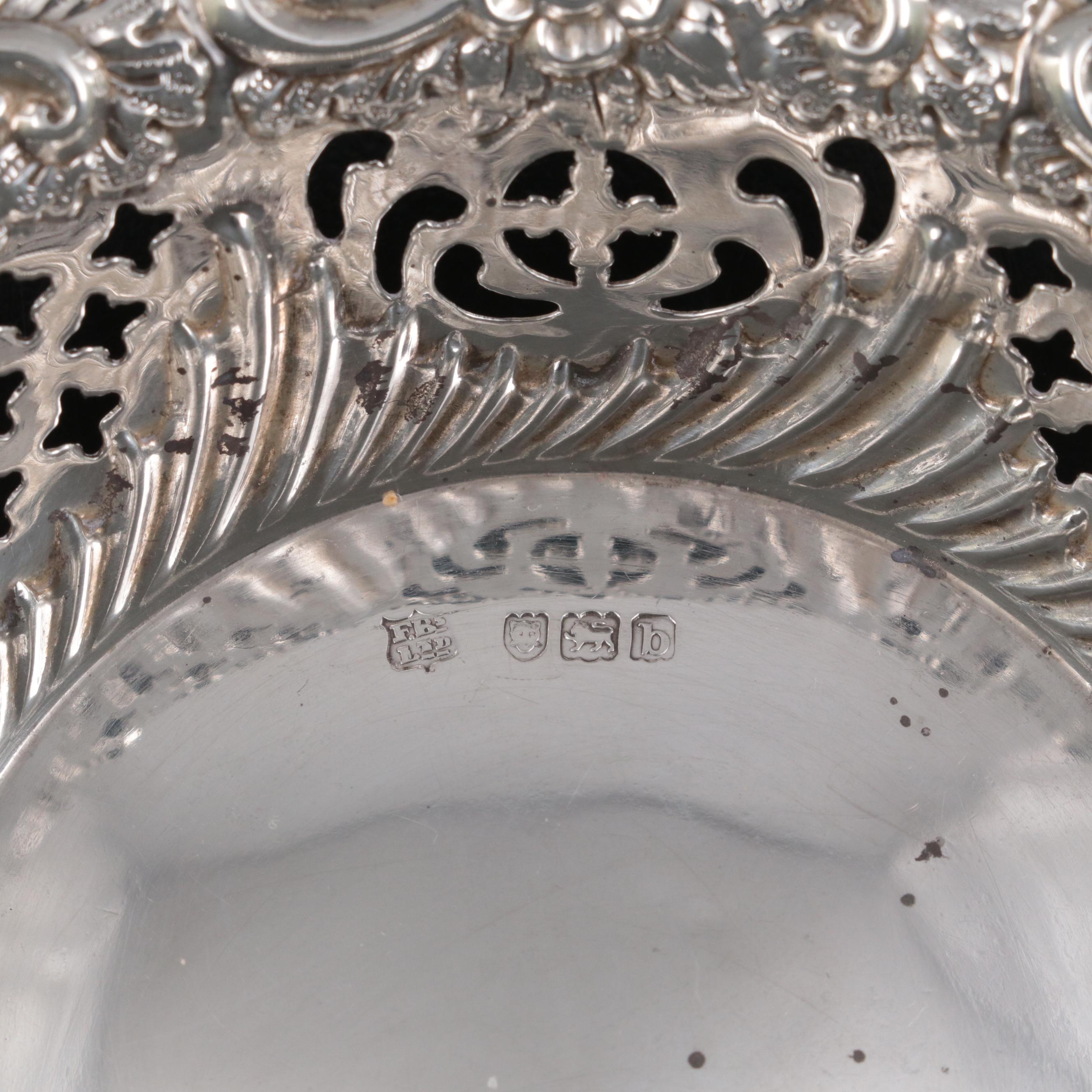 Fenton Brothers Ltd. of London Pierced Sterling Silver Nut Dish, 1897