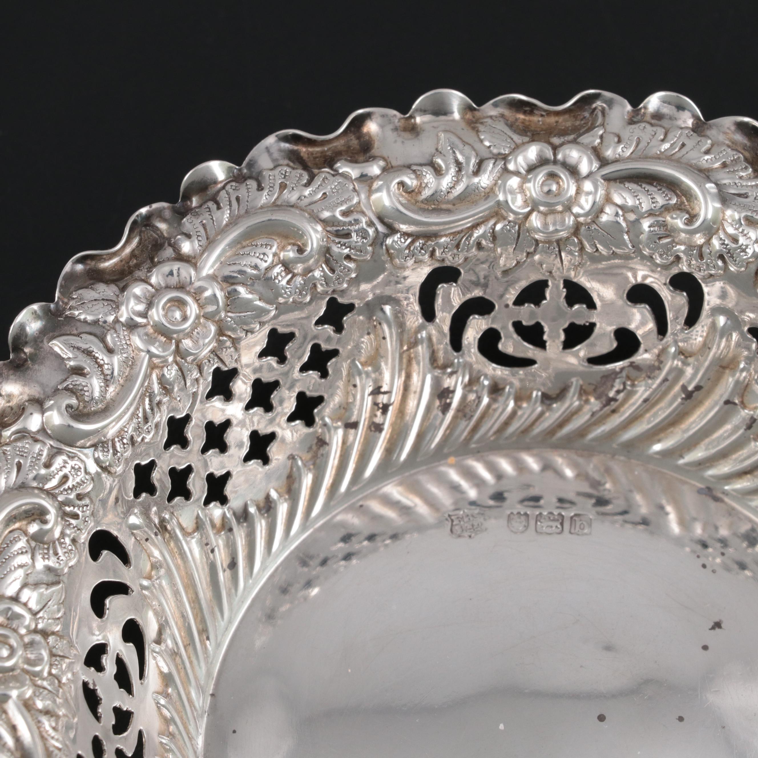 Fenton Brothers Ltd. of London Pierced Sterling Silver Nut Dish, 1897