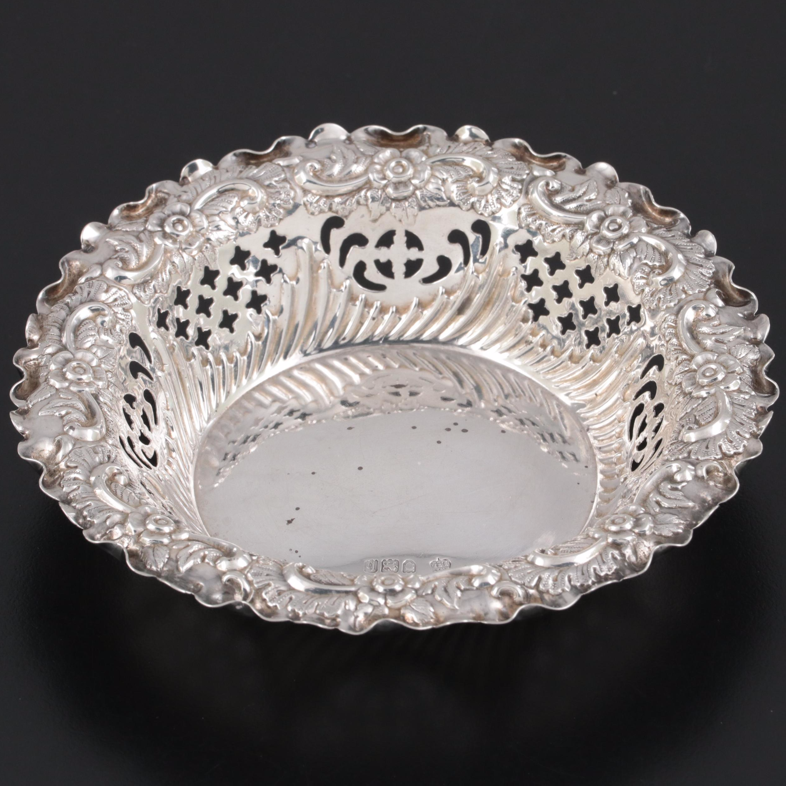 Fenton Brothers Ltd. of London Pierced Sterling Silver Nut Dish, 1897