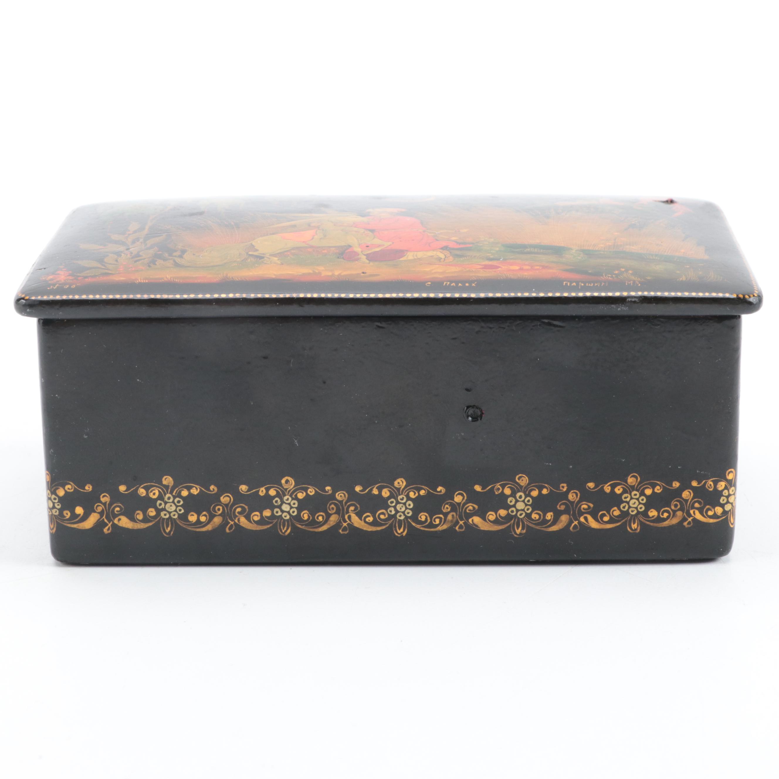Russian Palekh Hand-Painted Fairytale Lacquer Box