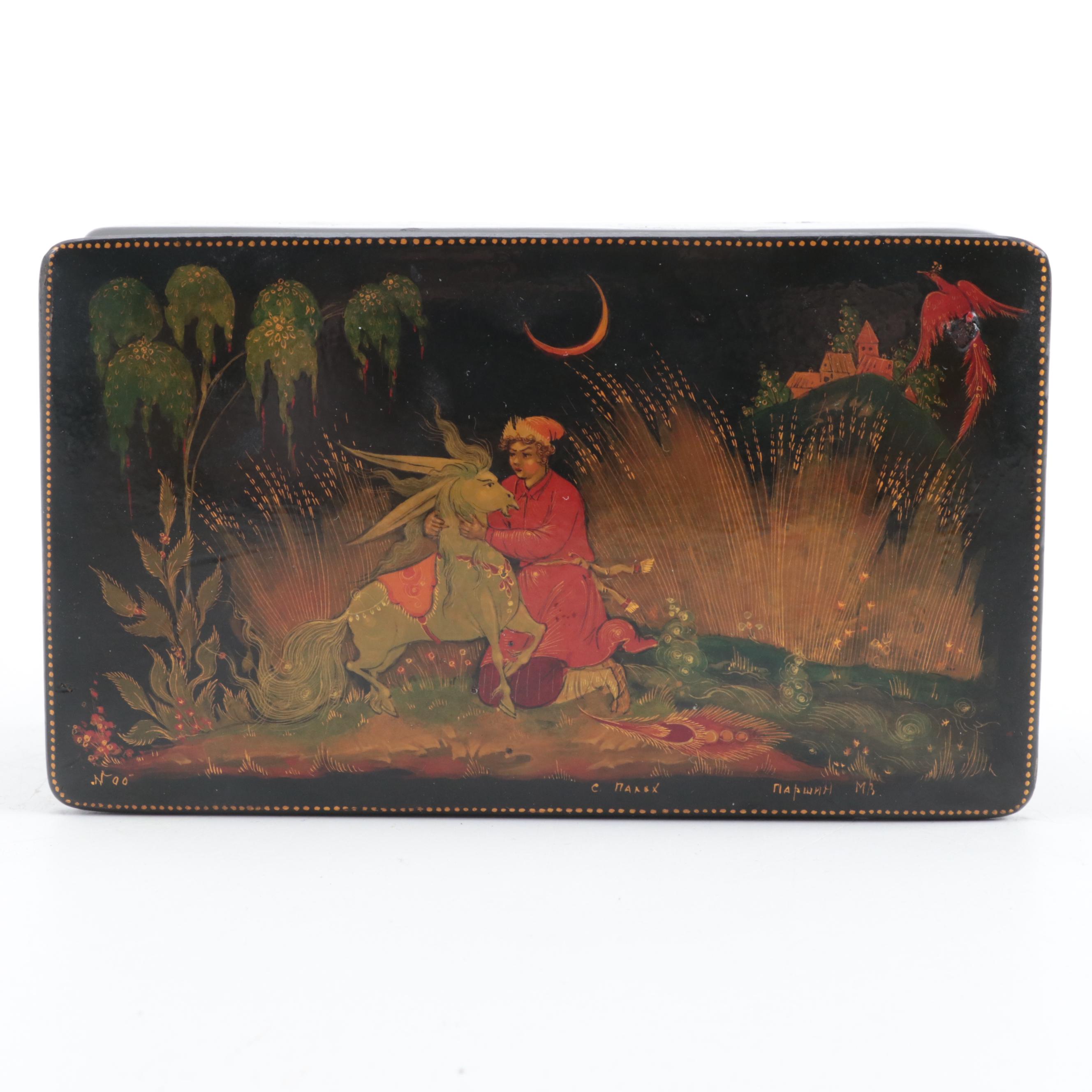 Russian Palekh Hand-Painted Fairytale Lacquer Box
