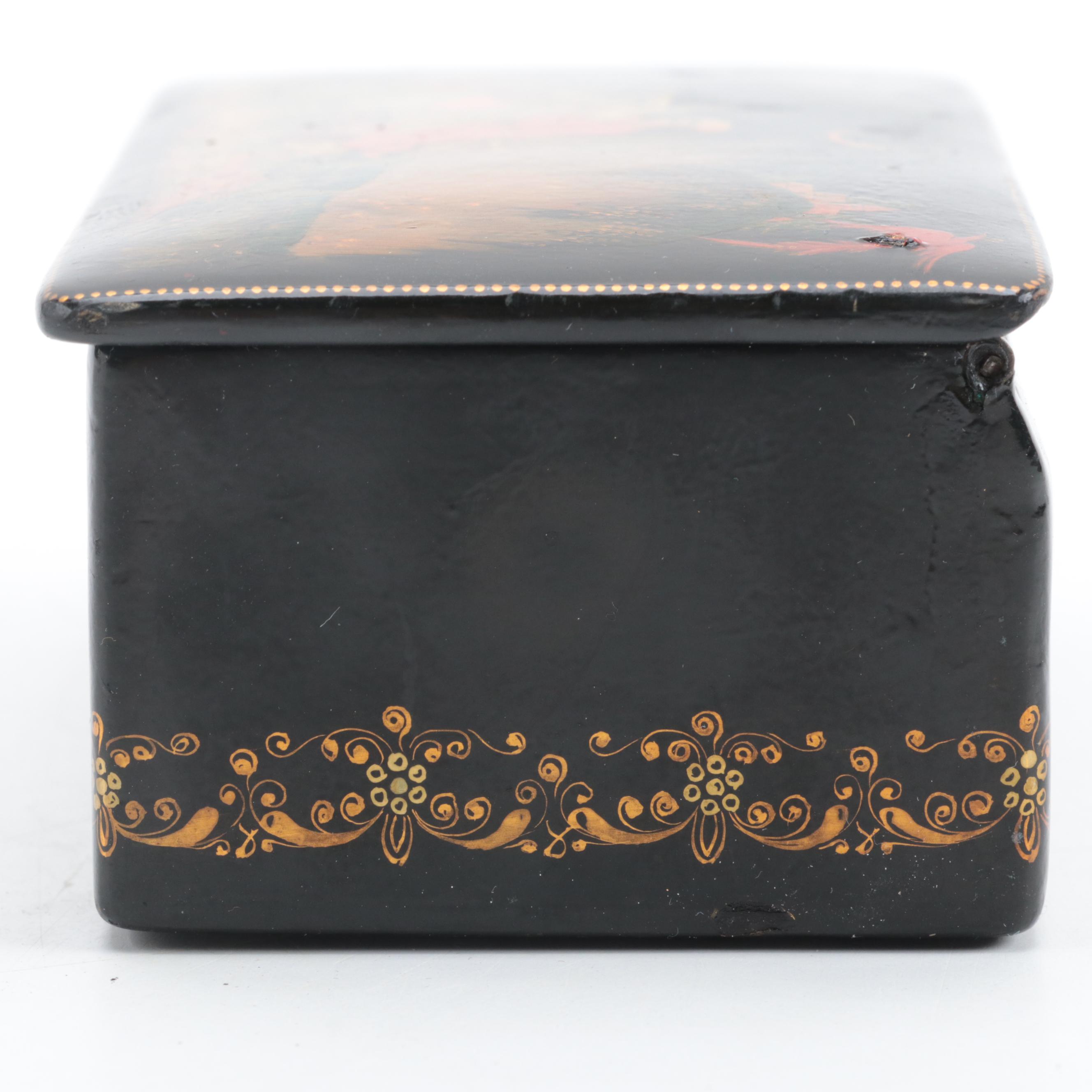 Russian Palekh Hand-Painted Fairytale Lacquer Box