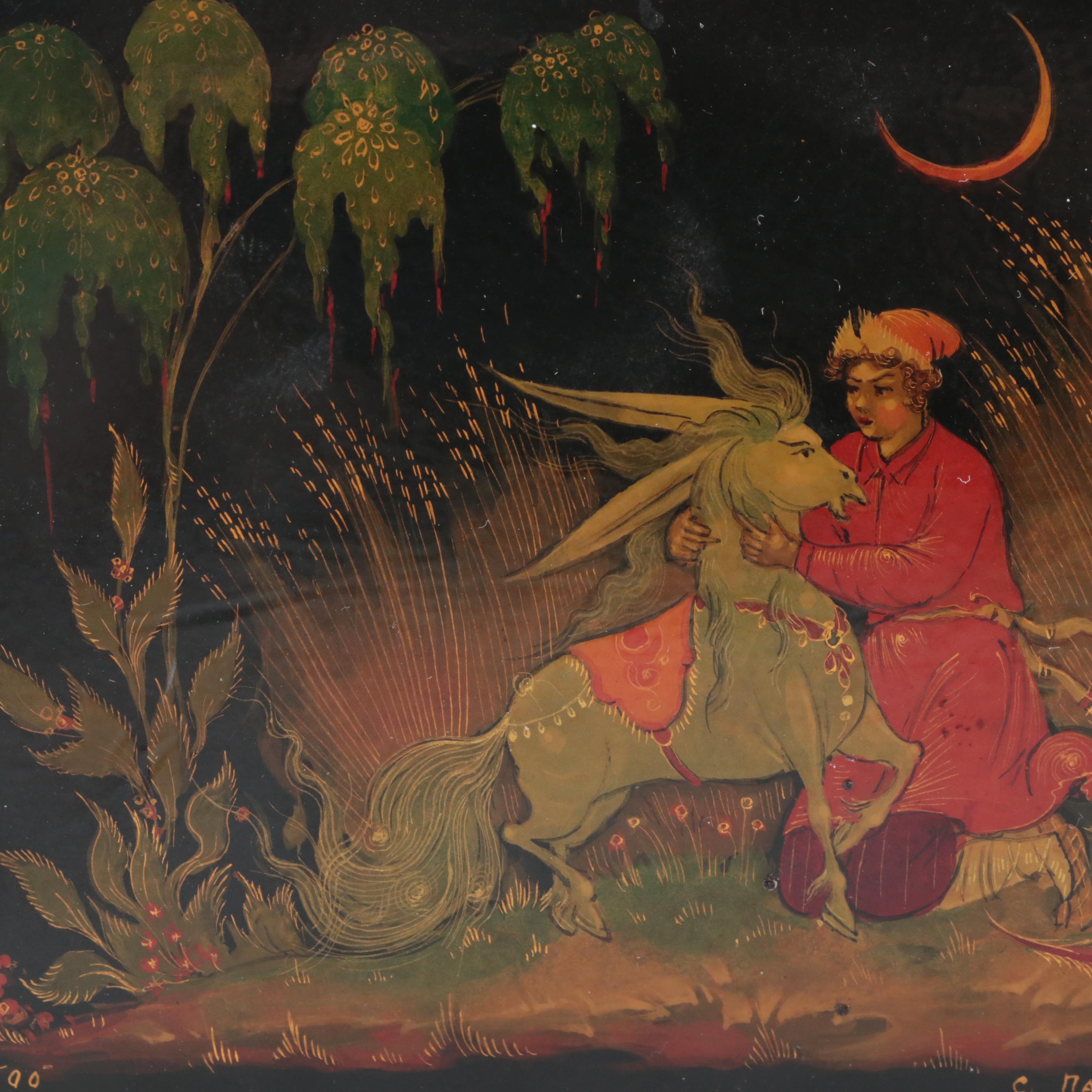 Russian Palekh Hand-Painted Fairytale Lacquer Box