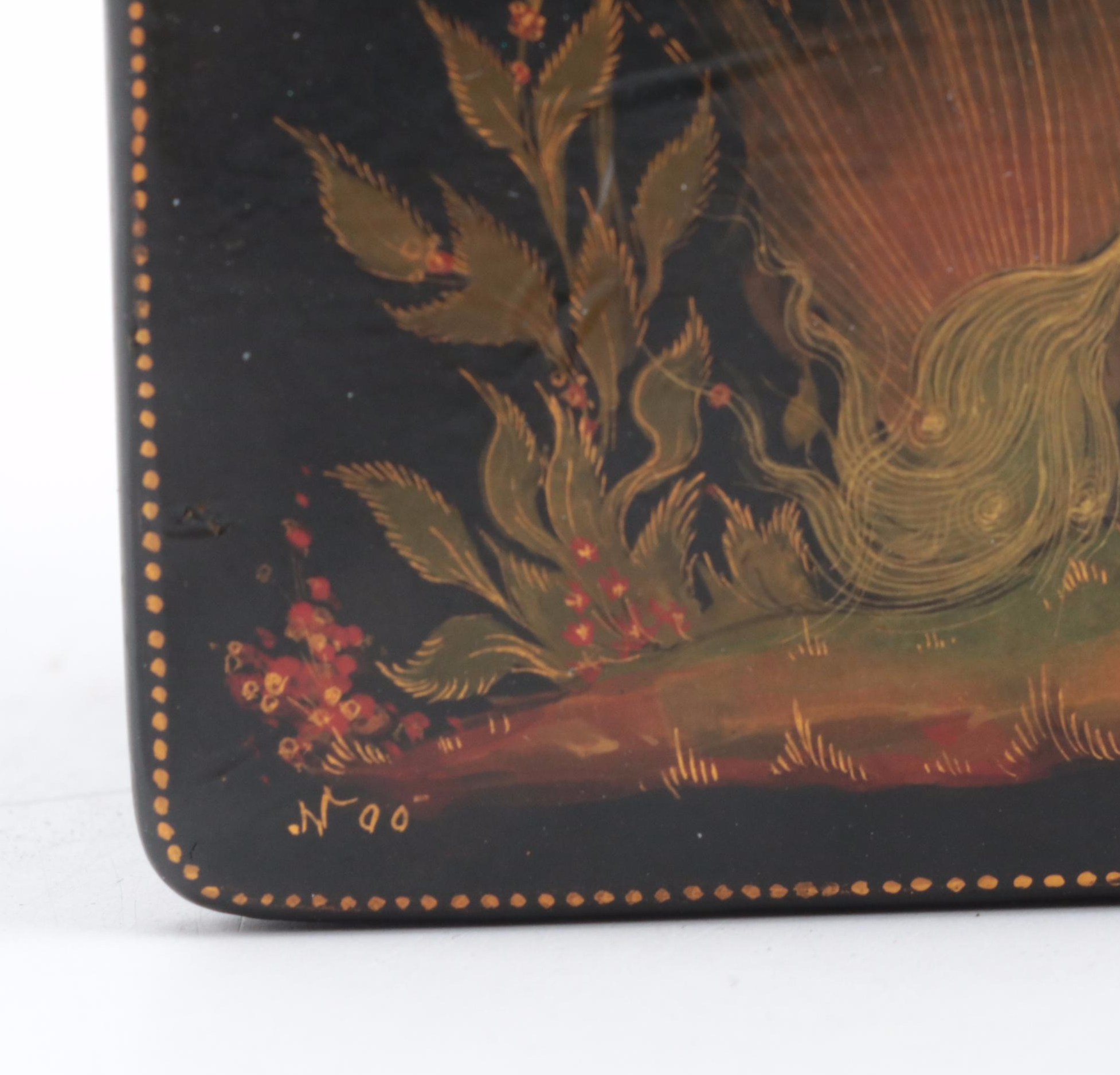 Russian Palekh Hand-Painted Fairytale Lacquer Box