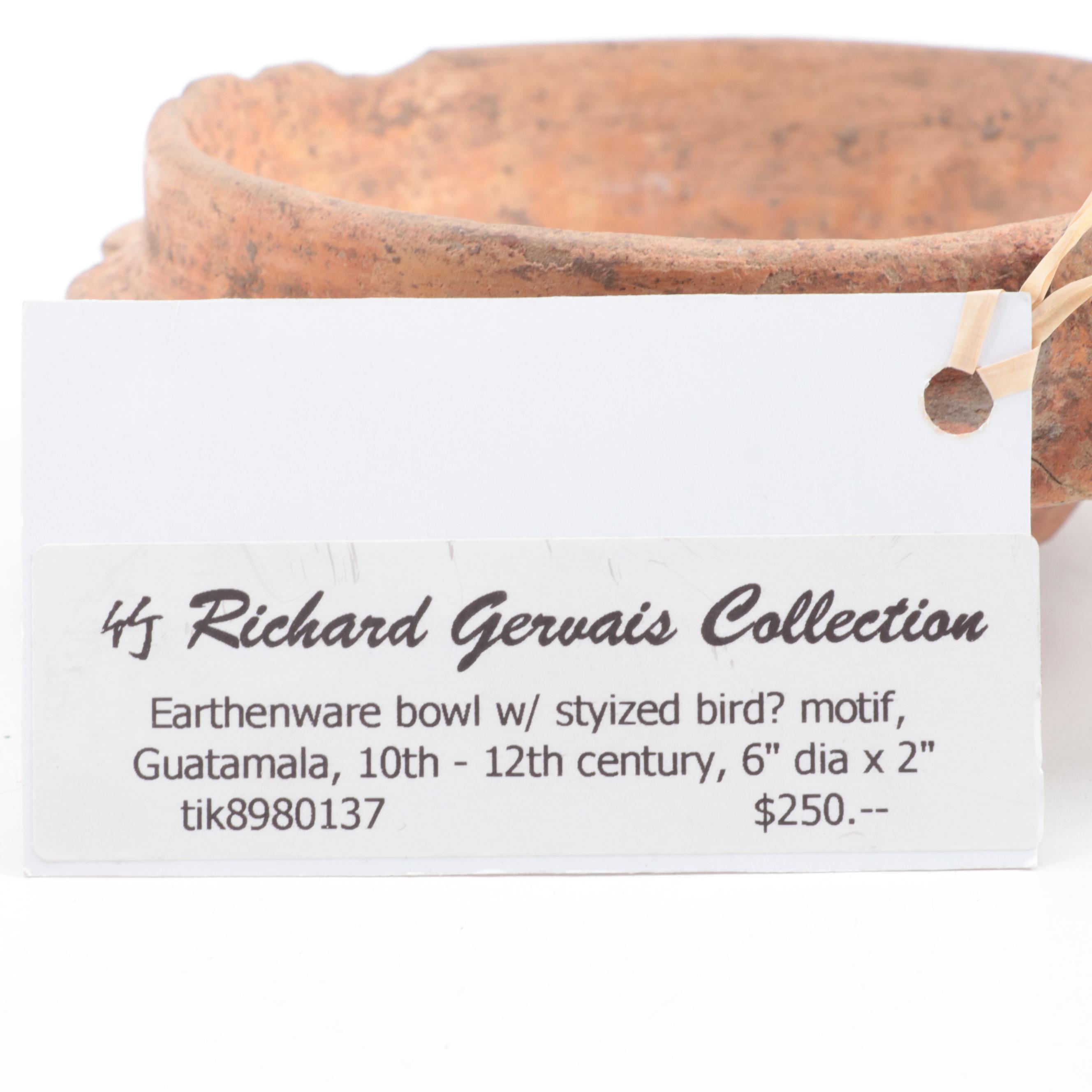 Pre-Columbian Ceramic Stylized Bird Tripod Bowl, Guatemala