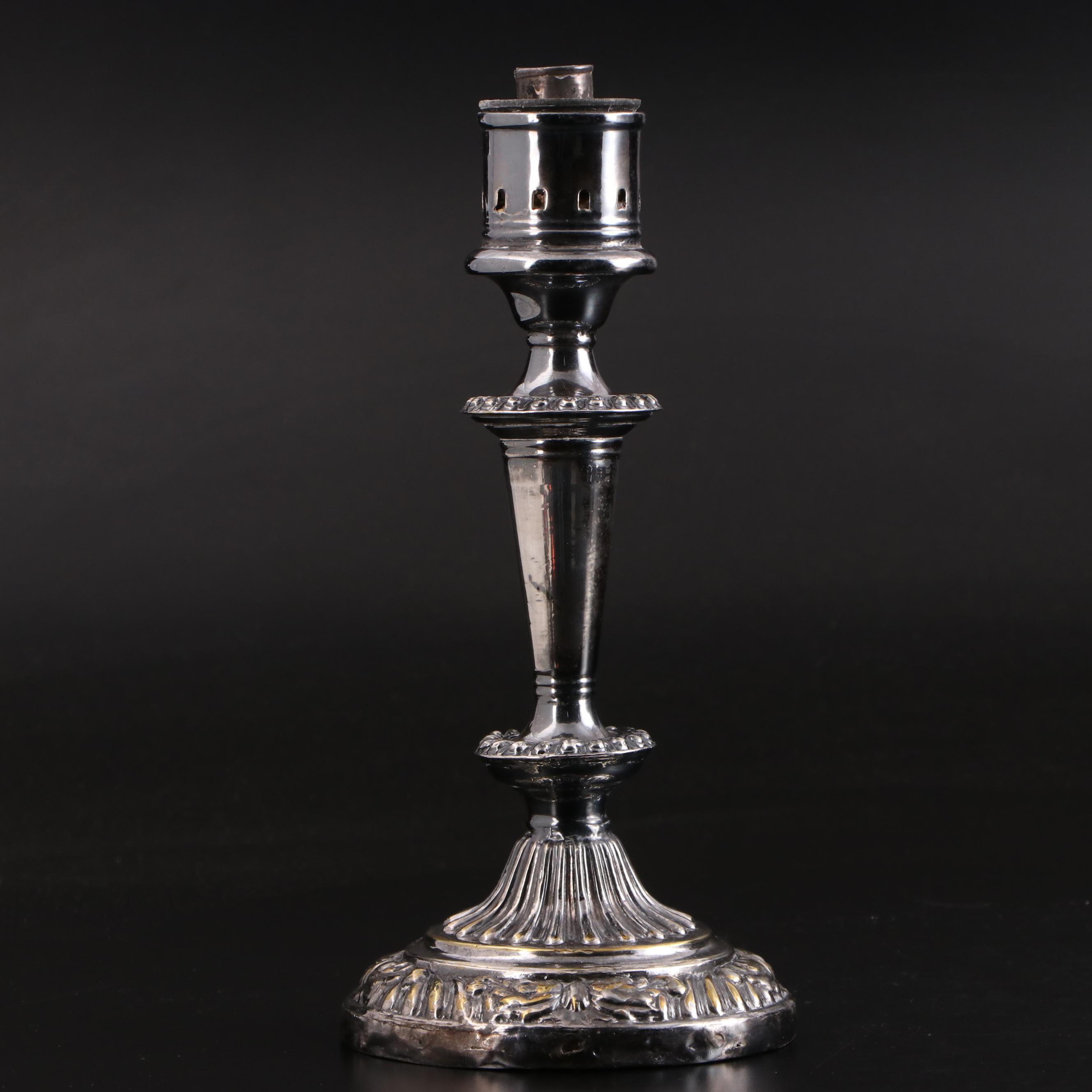 Pair of Victorian Silver Plate on Brass Hurricane Candlesticks, 19th Century