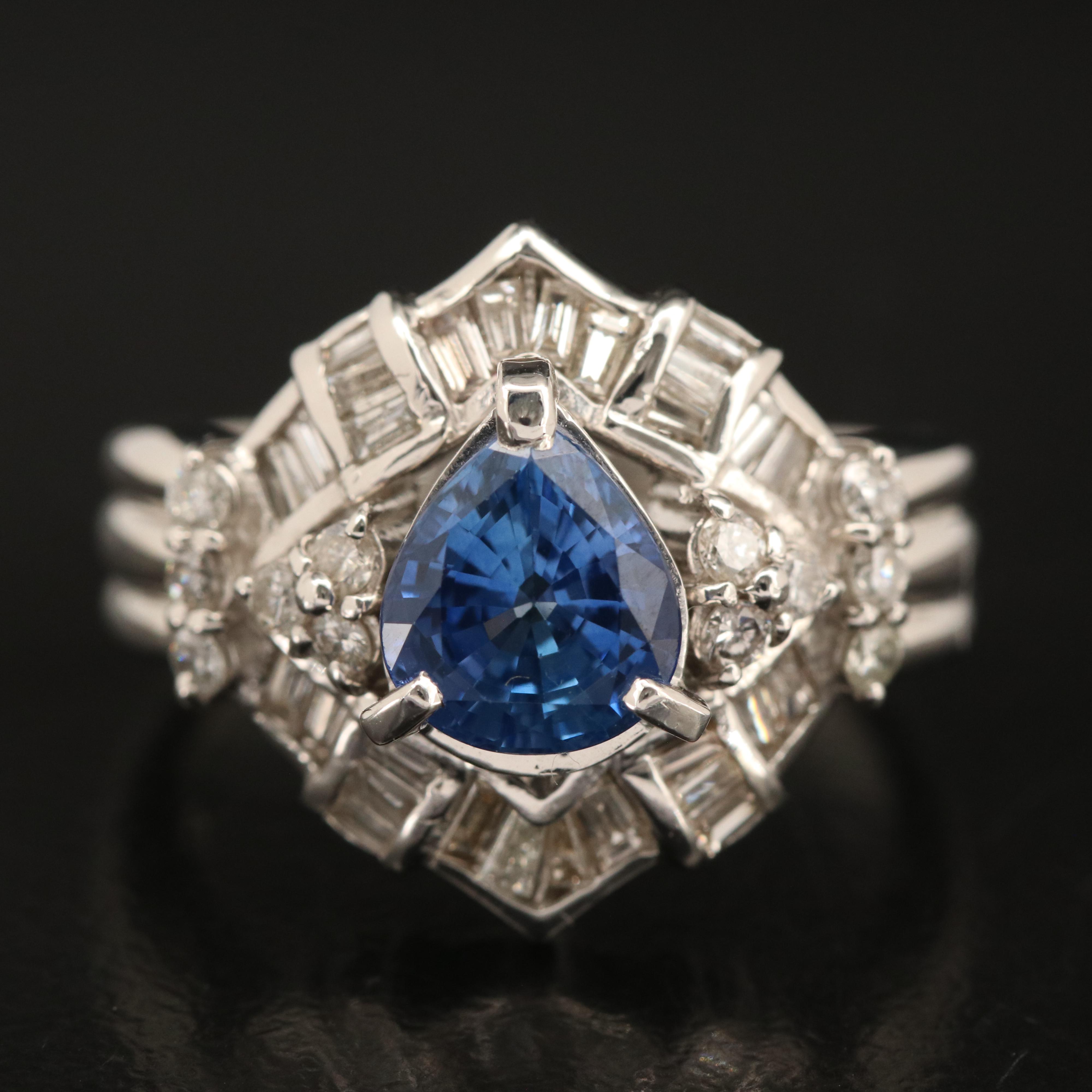 Platinum 1.78 CT Sapphire and Diamond Ring