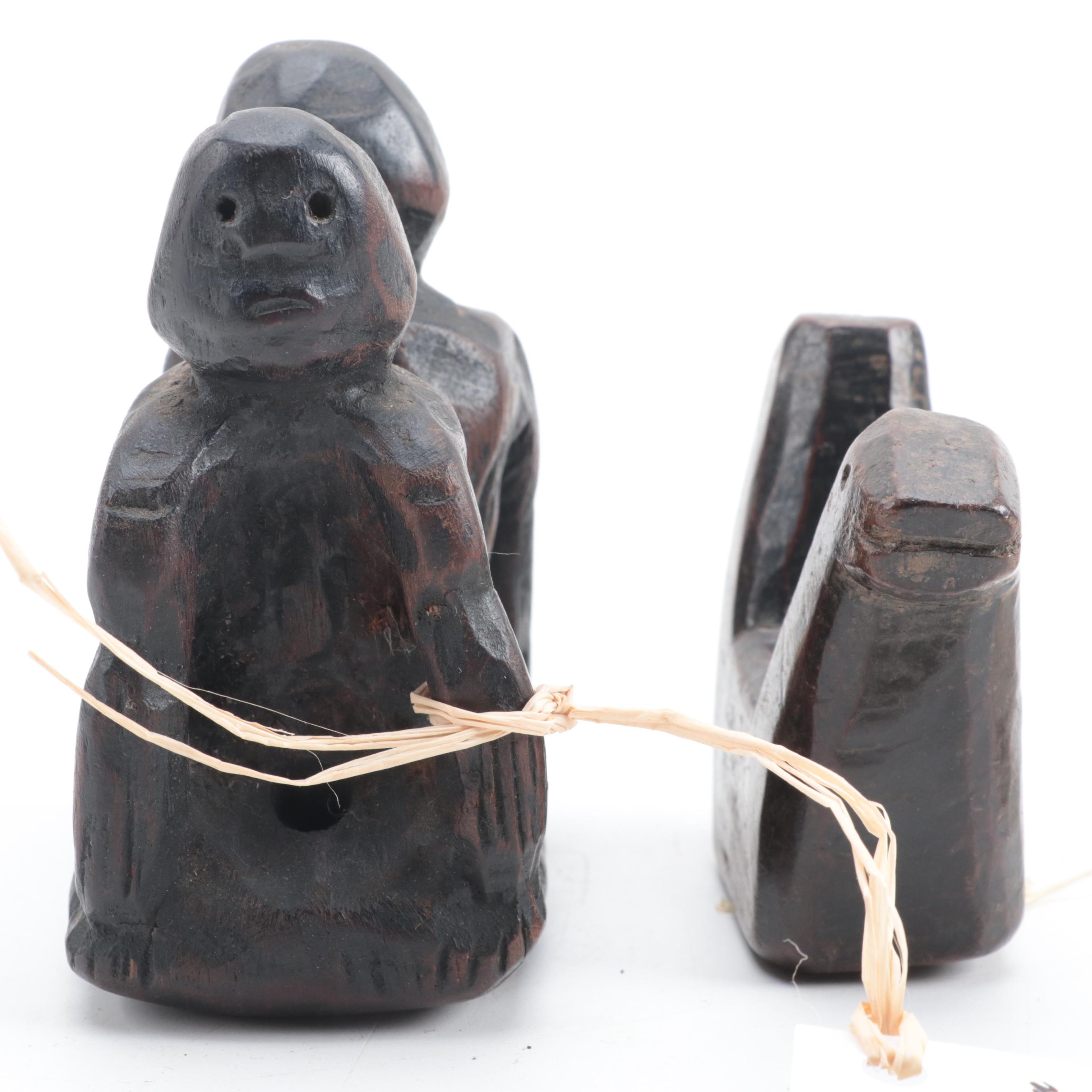 Luzon Philippines Carved Pine Bulol and Other Gong Holders, 20th Century