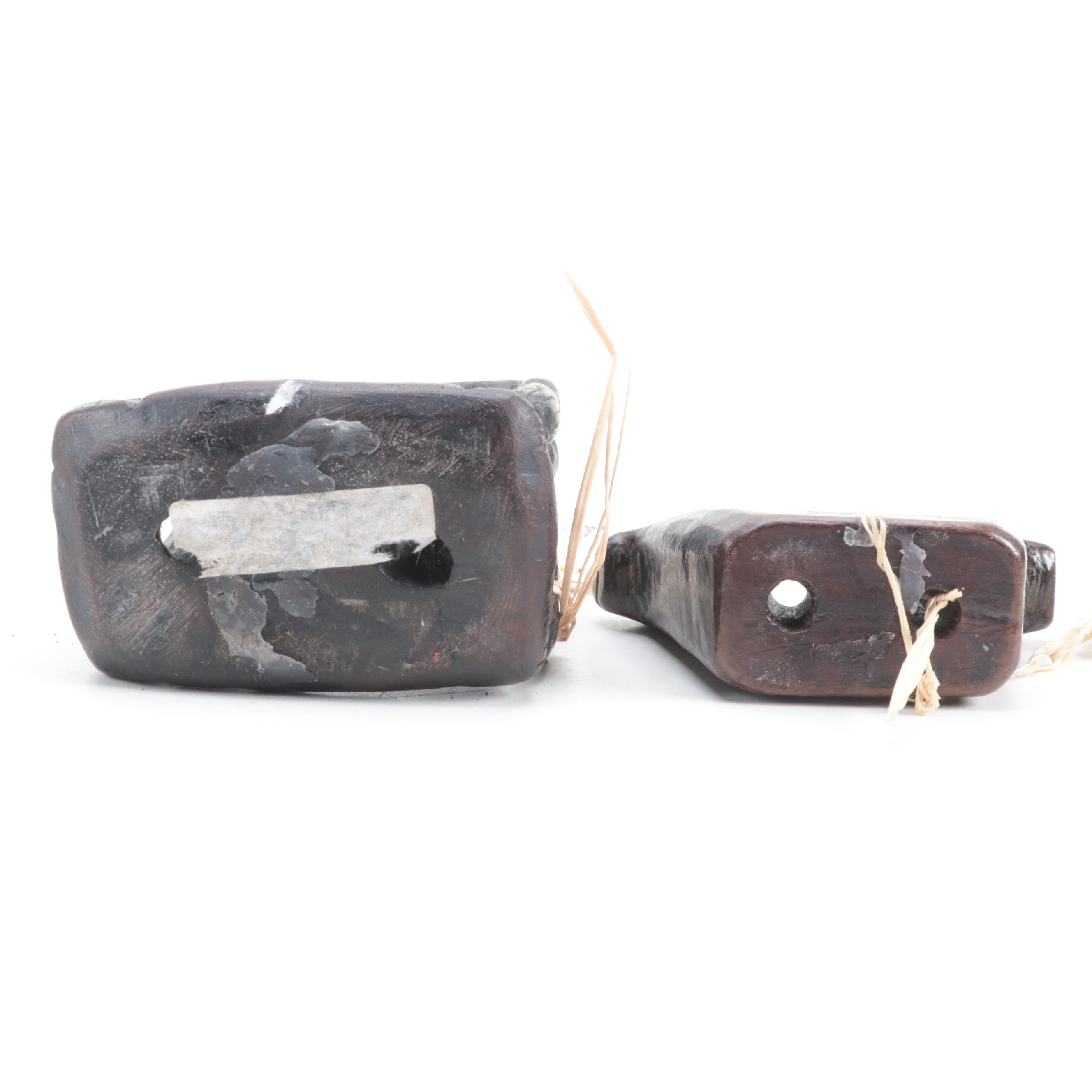 Luzon Philippines Carved Pine Bulol and Other Gong Holders, 20th Century