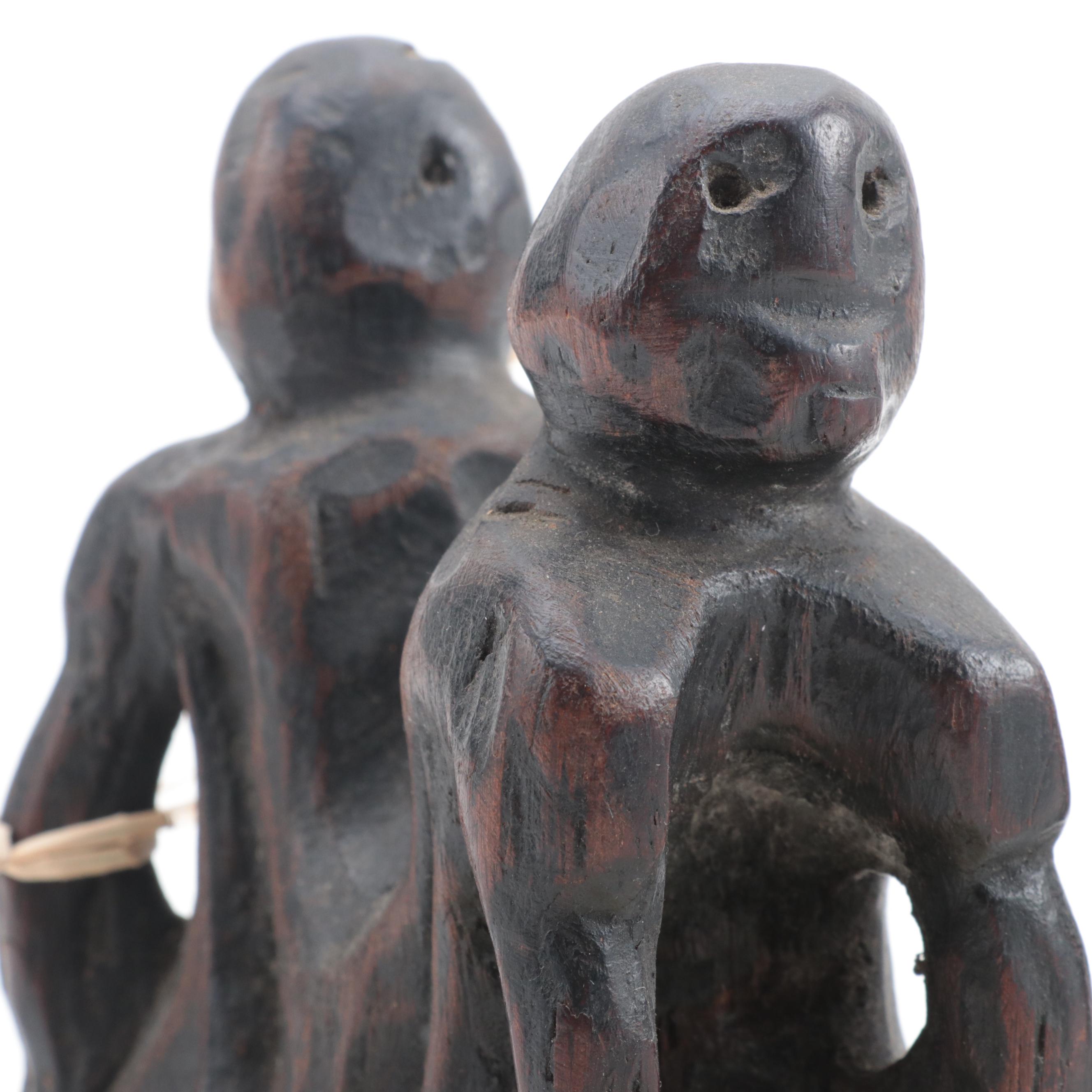 Luzon Philippines Carved Pine Bulol and Other Gong Holders, 20th Century