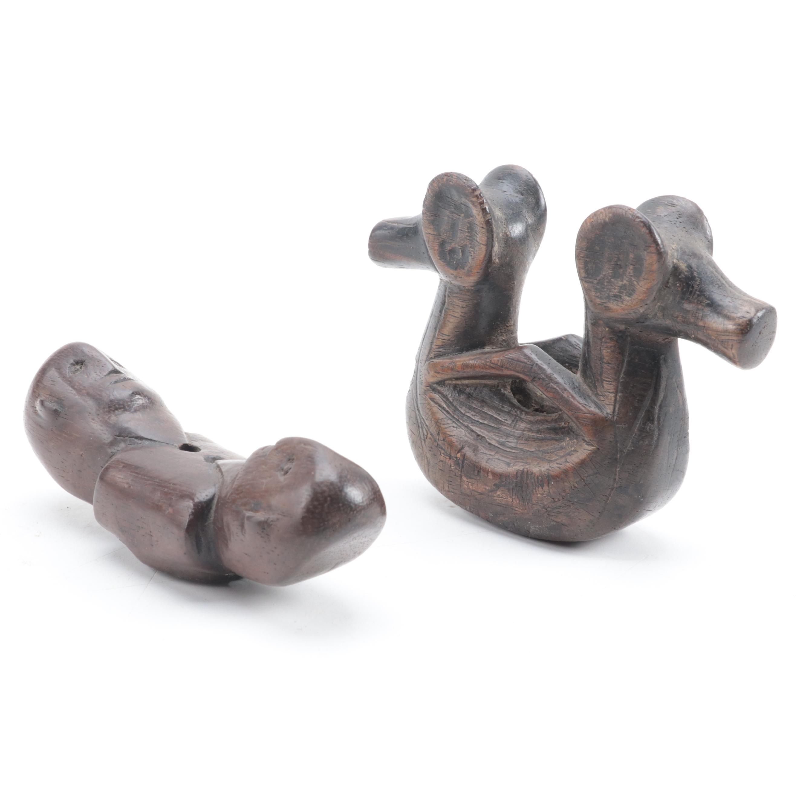 Luzon Philippines Carved Pine Bulol and Other Gong Holders, 20th Century