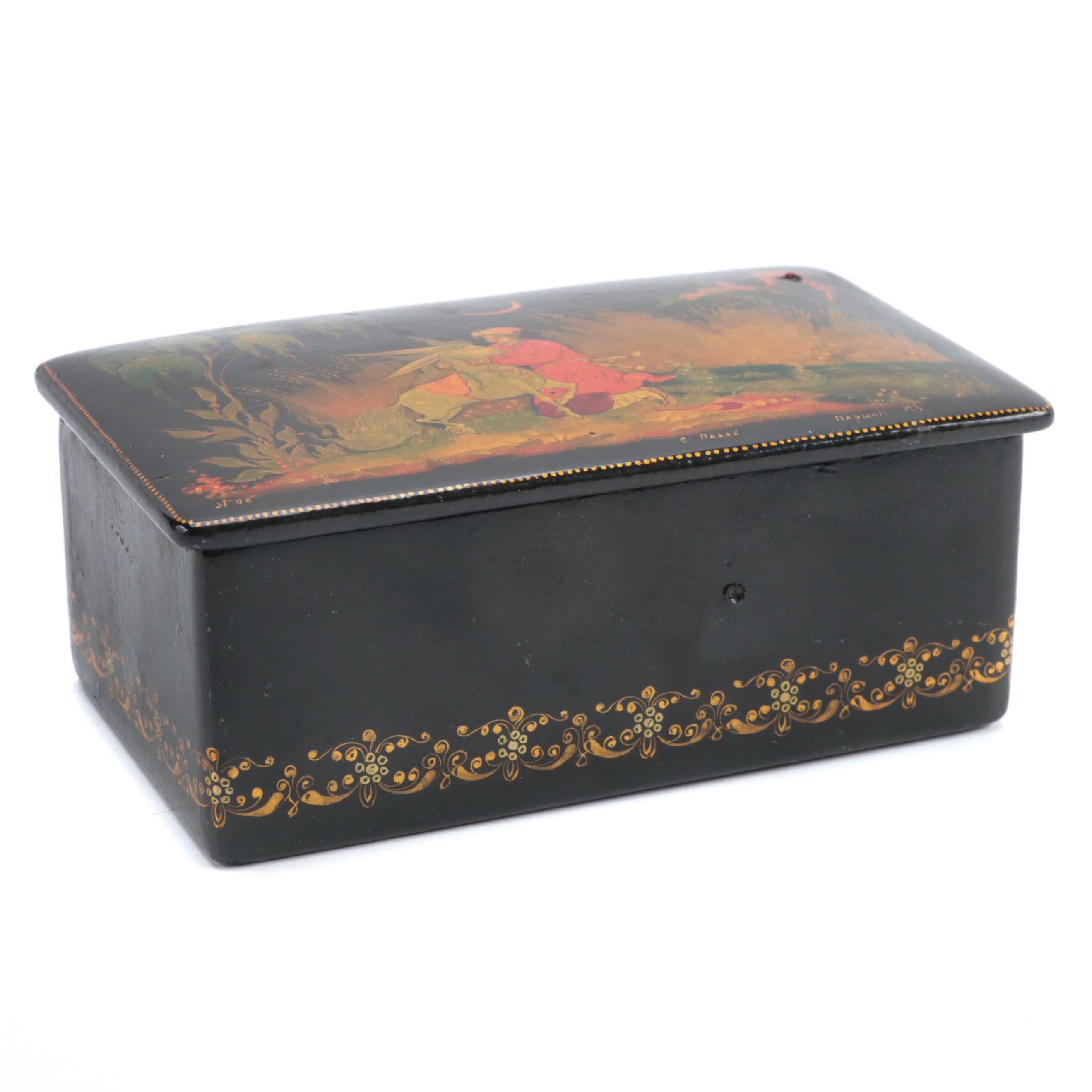 Russian Palekh Hand-Painted Fairytale Lacquer Box