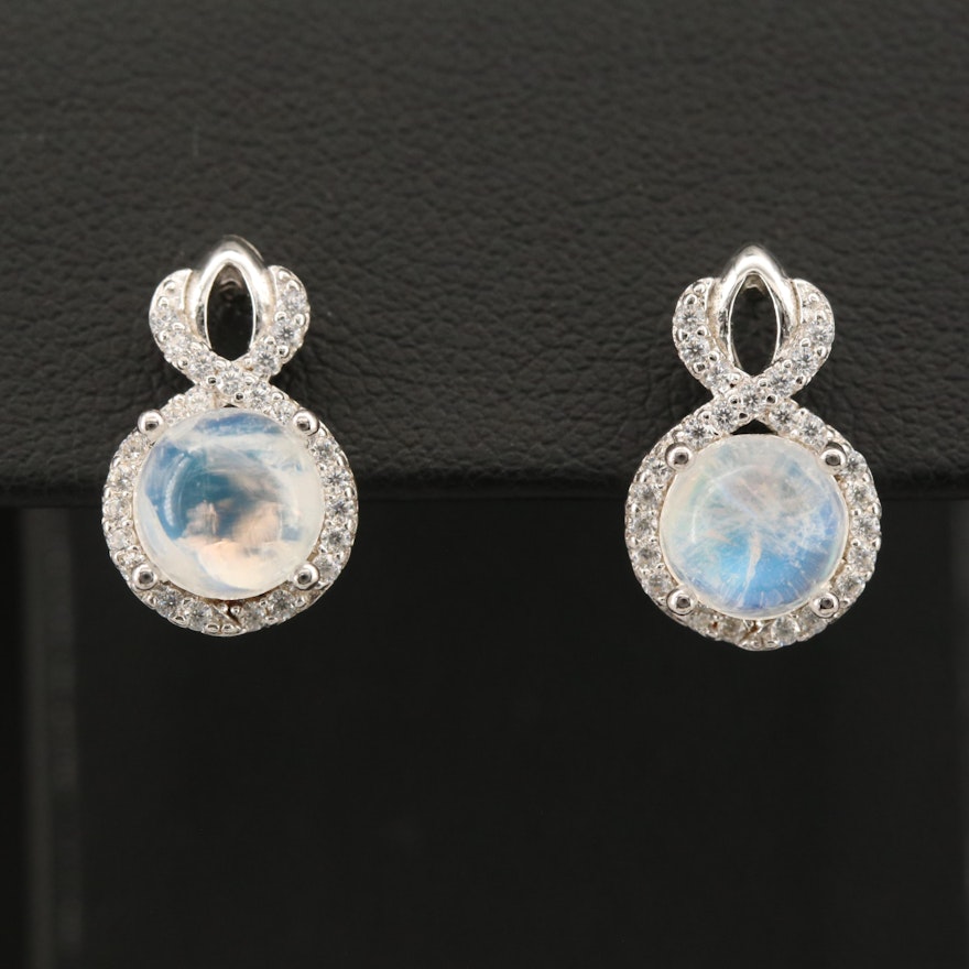 Sterling Rainbow Moonstone and Cubic Zirconia Earrings