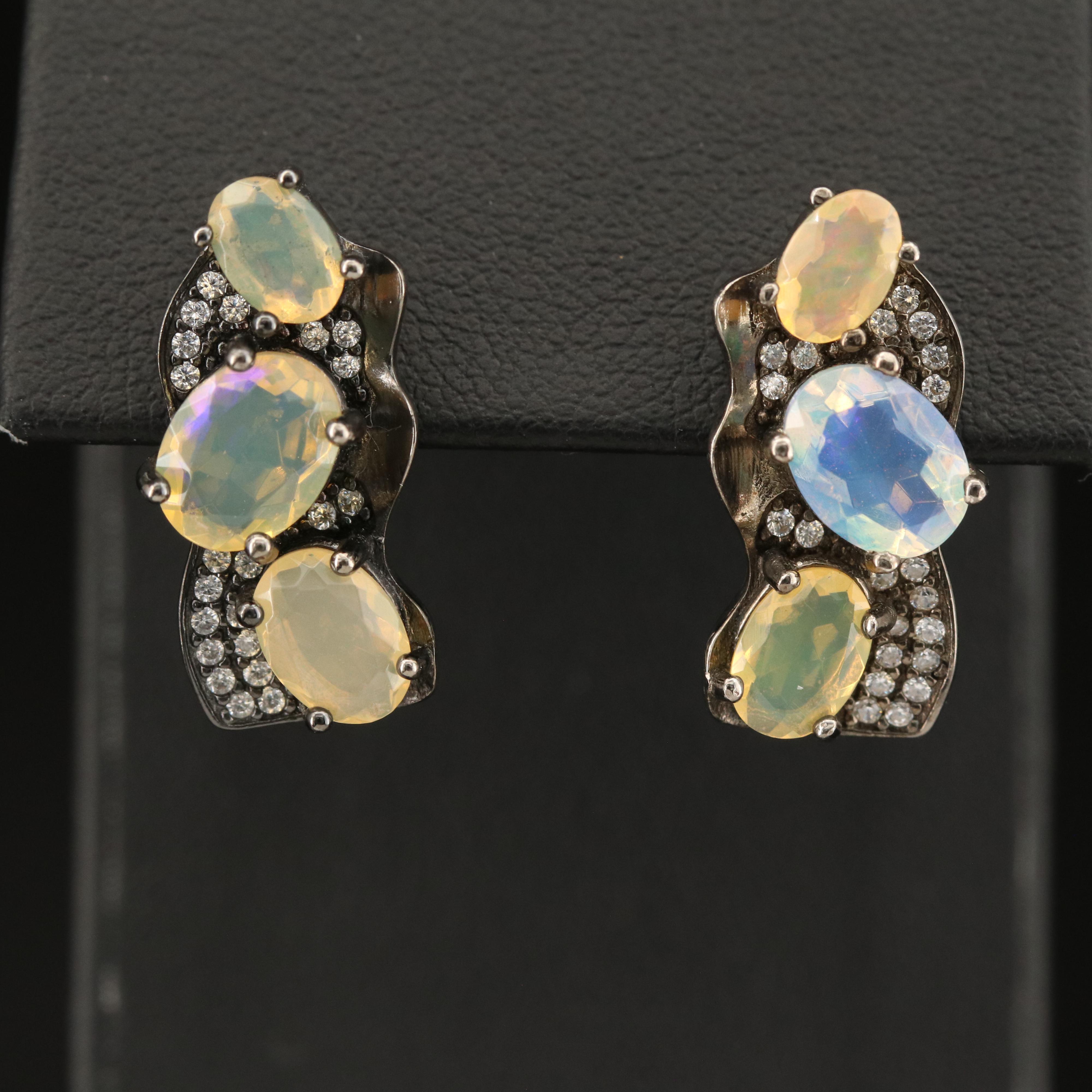 Sterling Opal and Cubic Zirconia Earrings