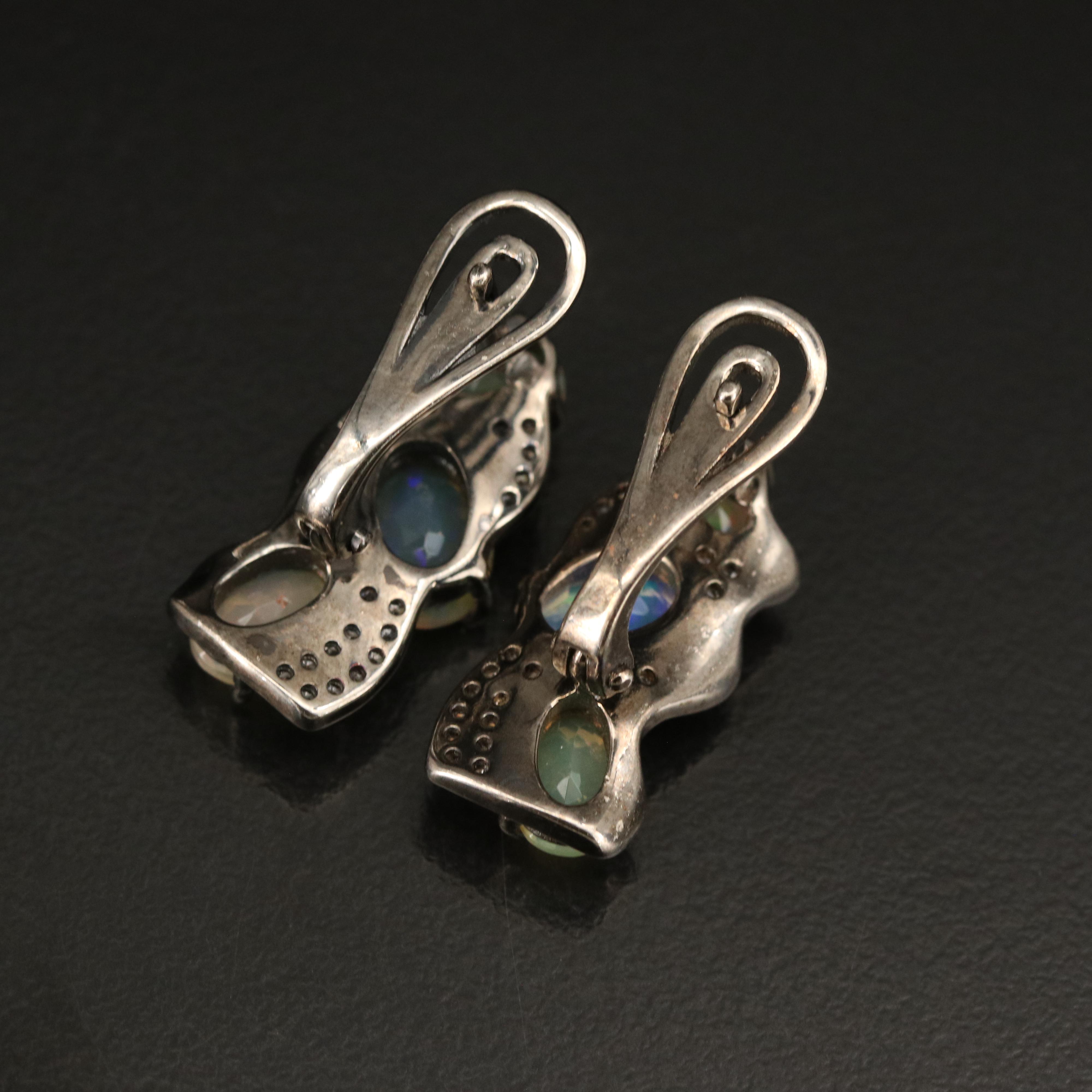 Sterling Opal and Cubic Zirconia Earrings