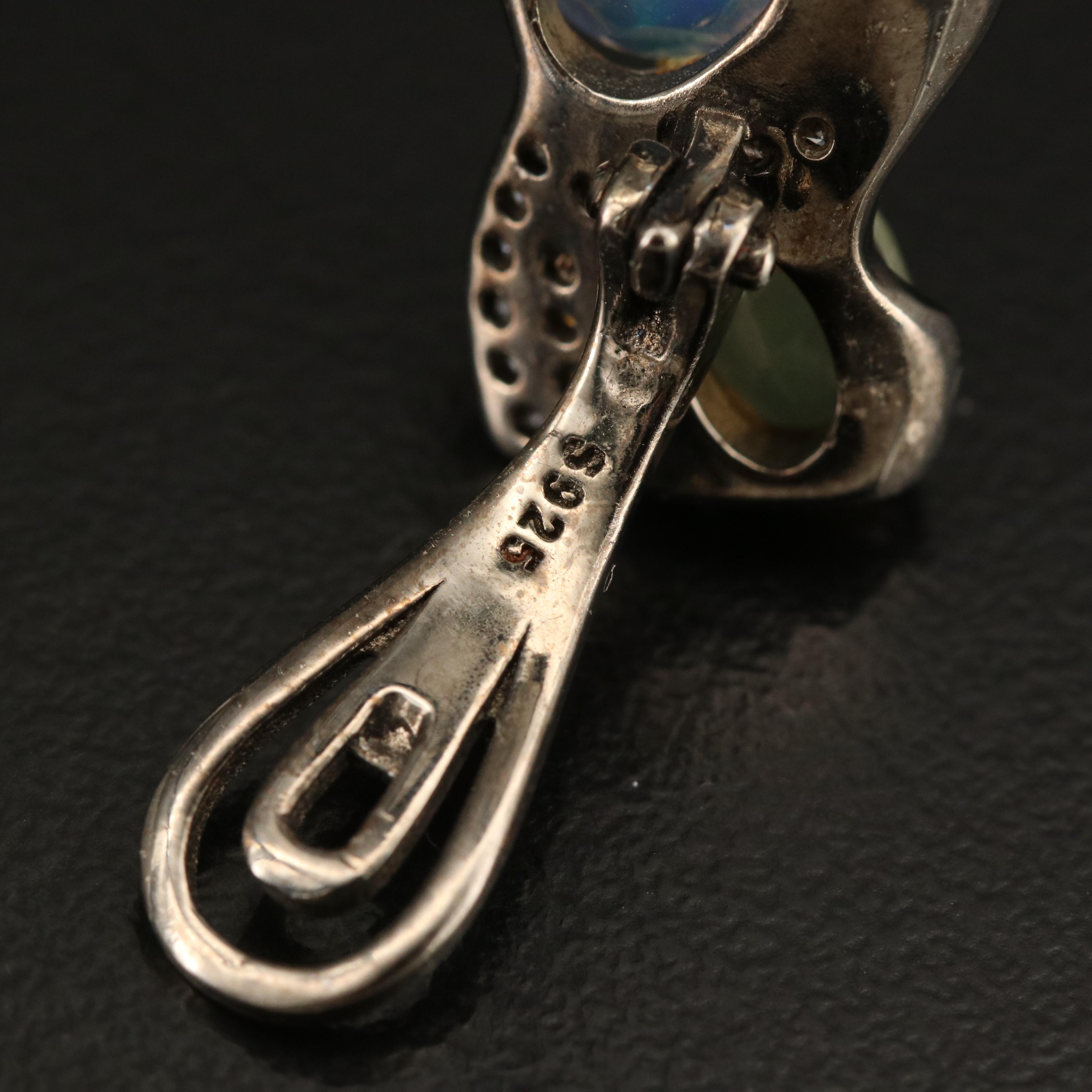 Sterling Opal and Cubic Zirconia Earrings