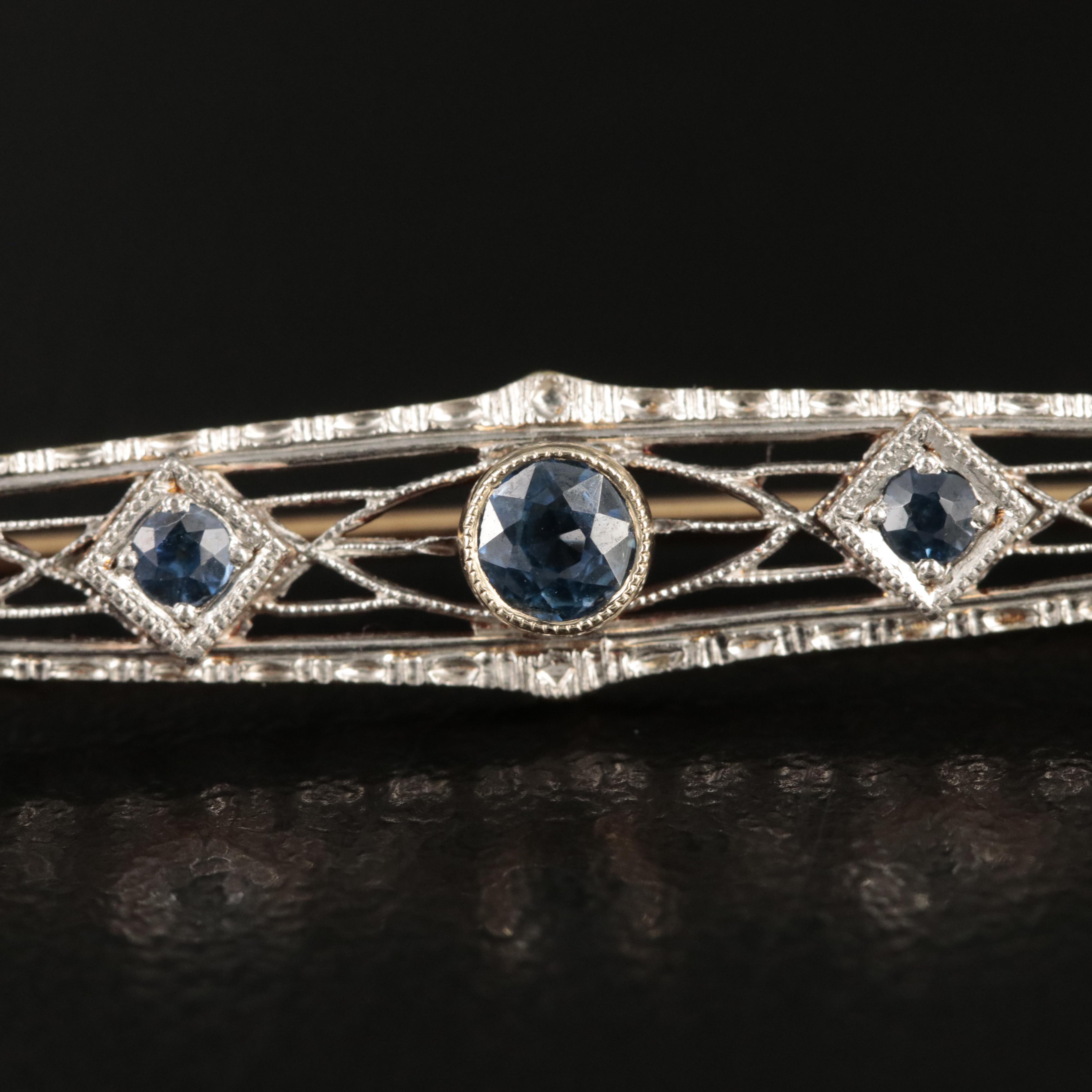 Art Deco Frank Krementz Platinum and 14K Sapphire Bar Brooch