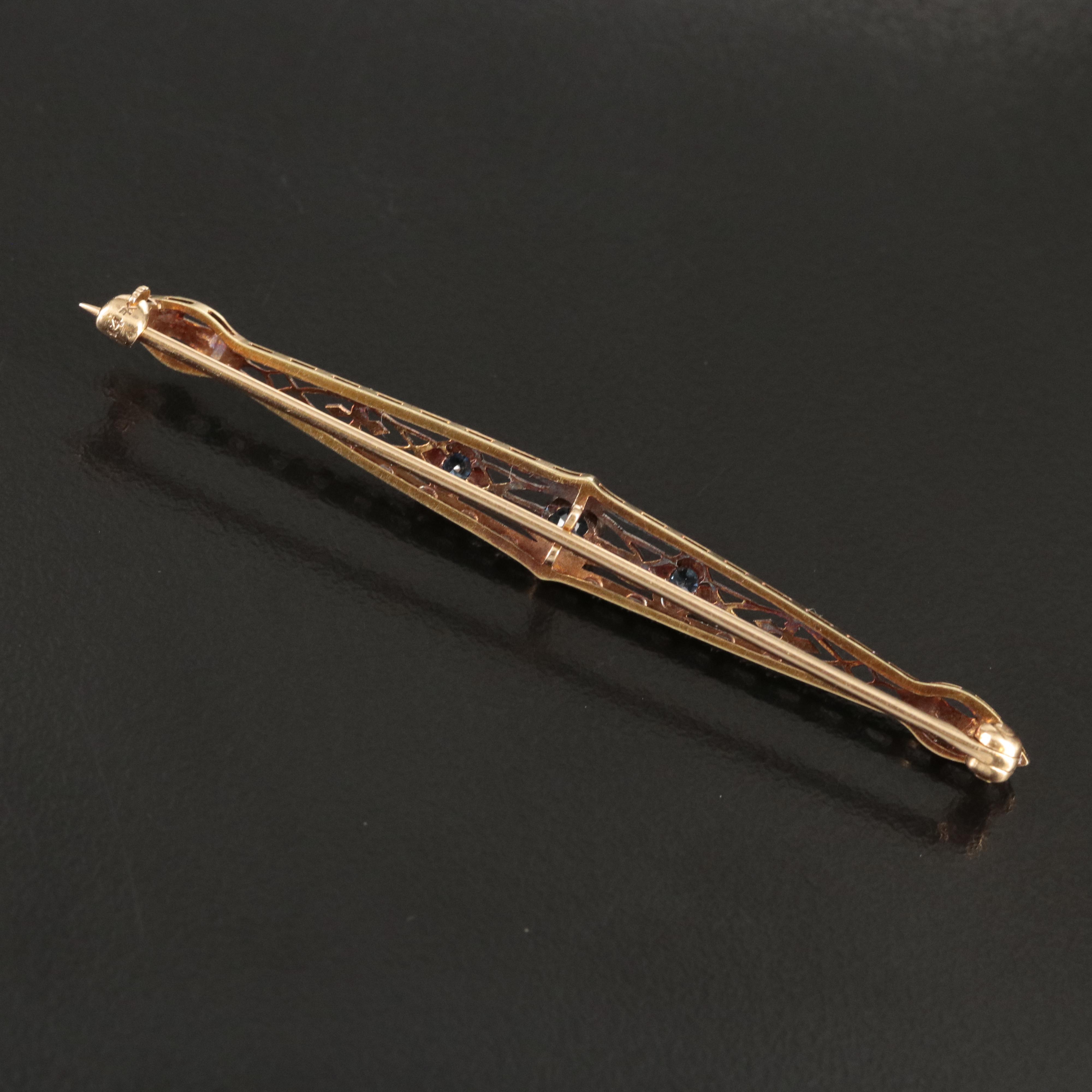 Art Deco Frank Krementz Platinum and 14K Sapphire Bar Brooch