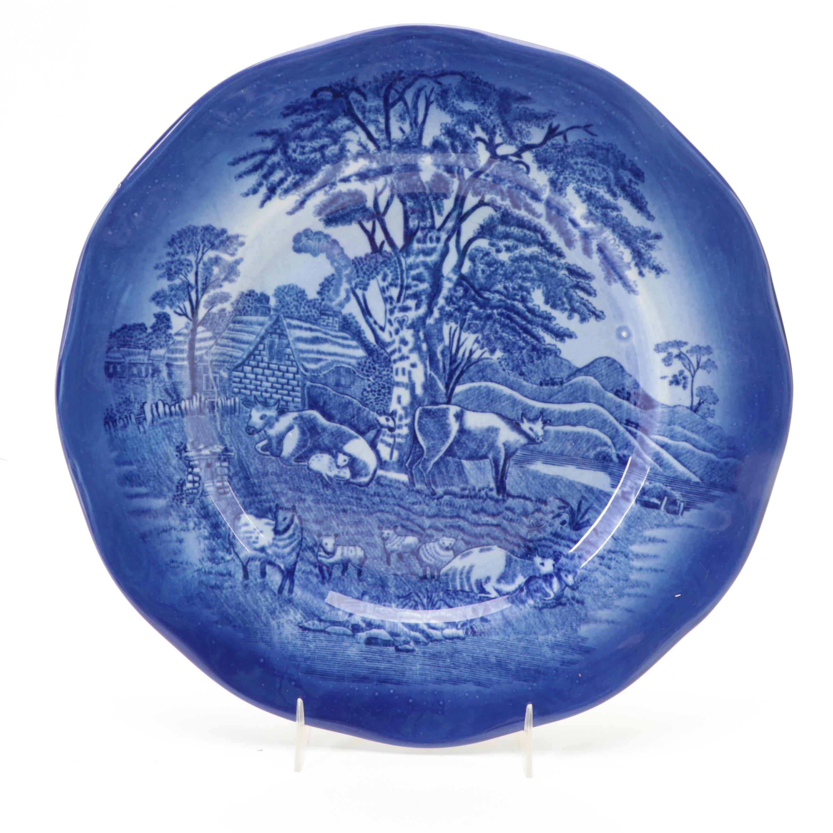 New Wharf Pottery "Poppy" and Other English Flow Blue Dinnerware