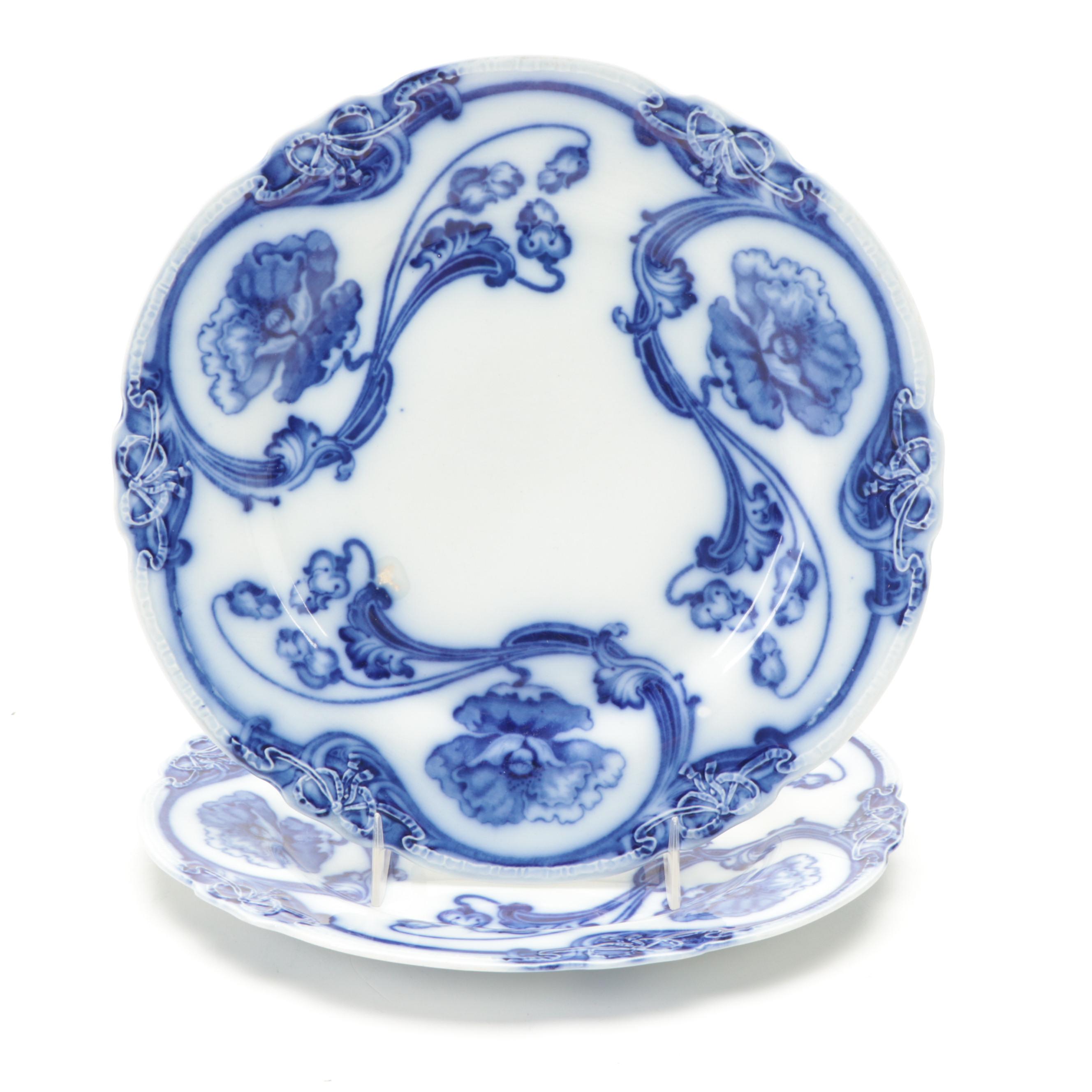 New Wharf Pottery "Poppy" and Other English Flow Blue Dinnerware