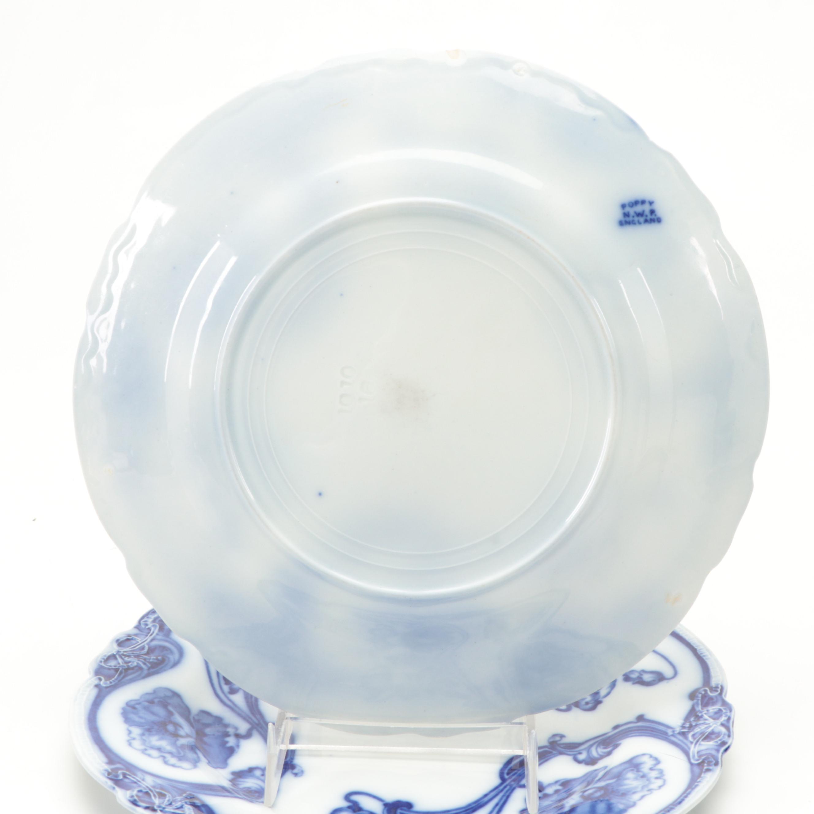 New Wharf Pottery "Poppy" and Other English Flow Blue Dinnerware