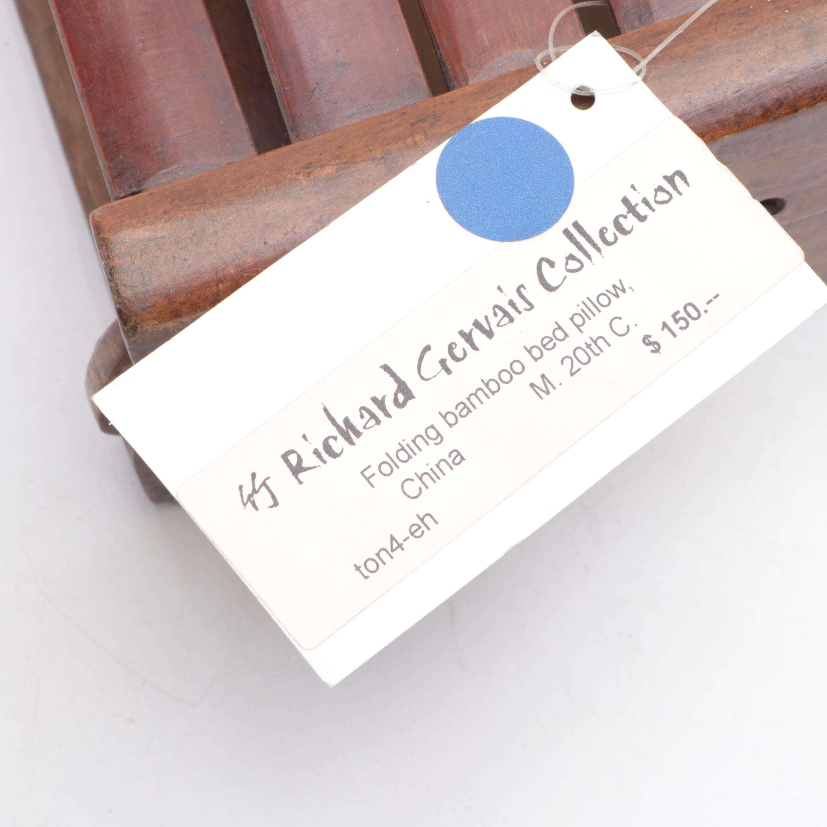 Chinese Folding Bamboo Bed Pillow, Mid-20th Century