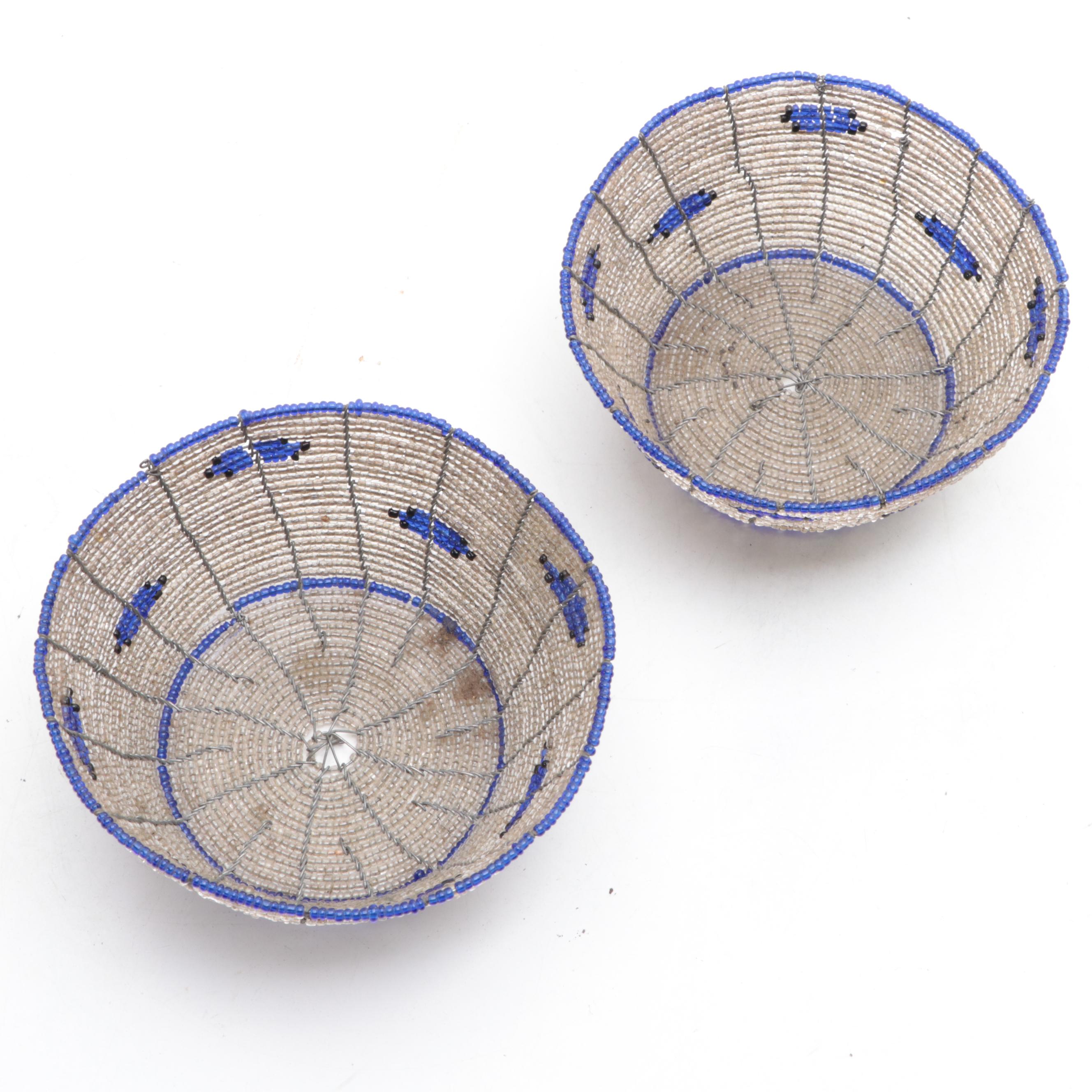 Kenyan Glass Beaded Wire Baskets, 20th Century