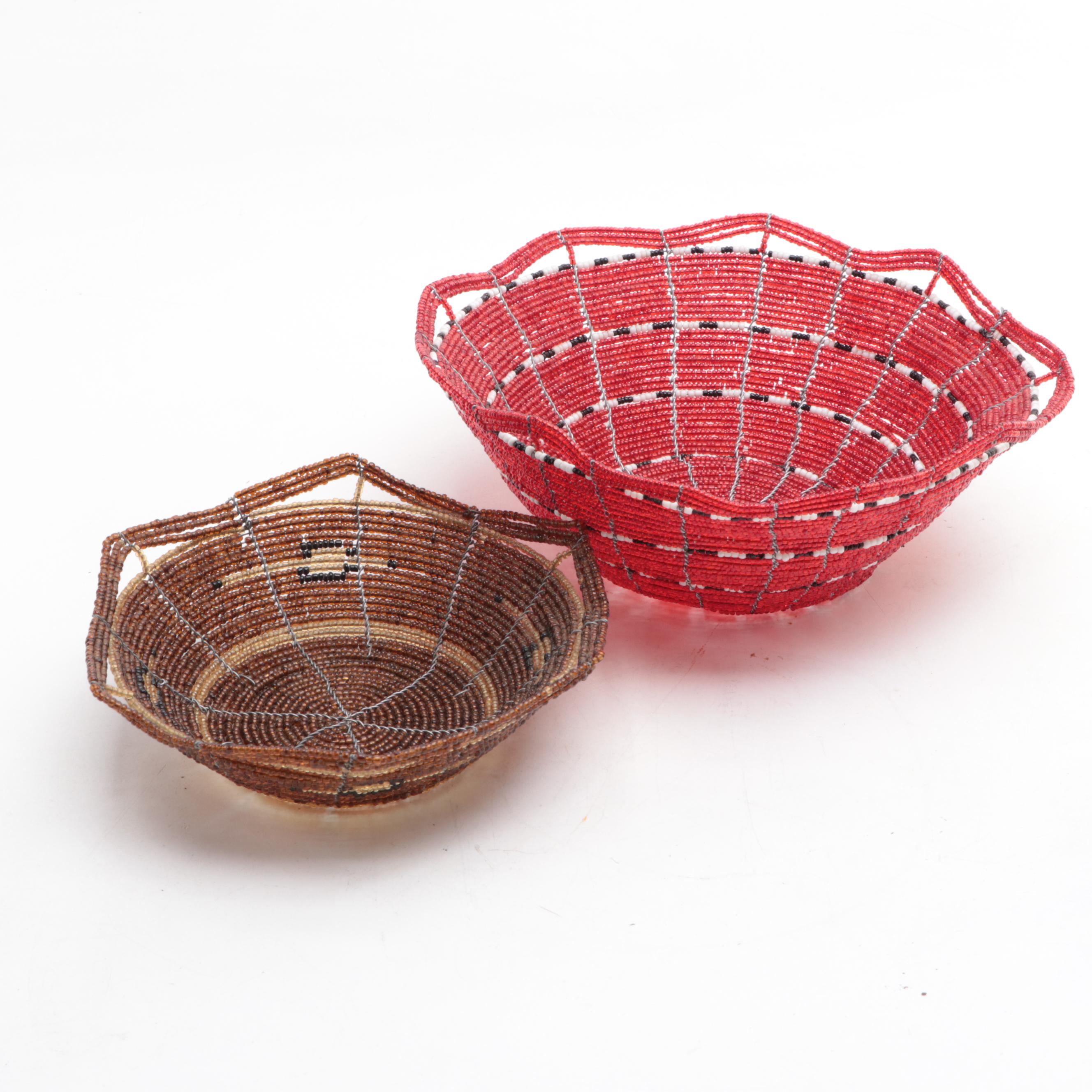 Kenyan Glass Beaded Wire Baskets, 20th Century